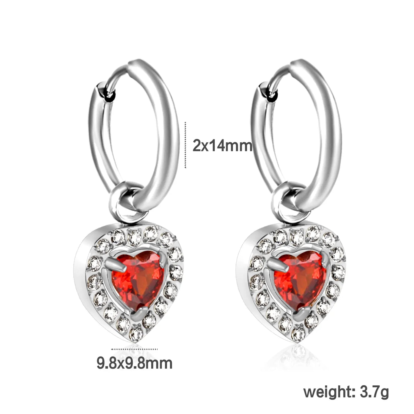 18K Gold Plated Red/Pink/Green/White Heart Gem Huggie Earrings for Wholesale Bulk Order MOQ 12