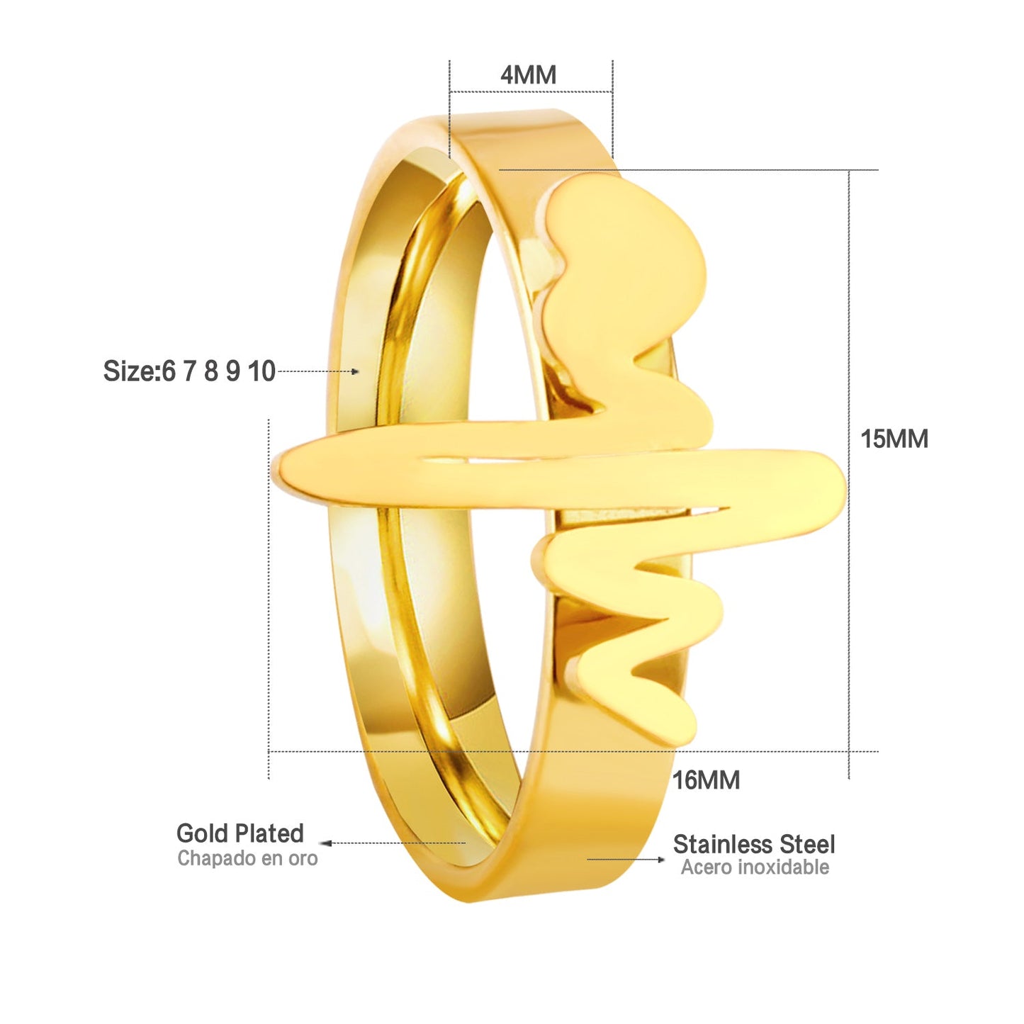 Ring Fashion Simple Personalized Open Finger Ring EKG Stainless Steel Ins Joint Ring Set