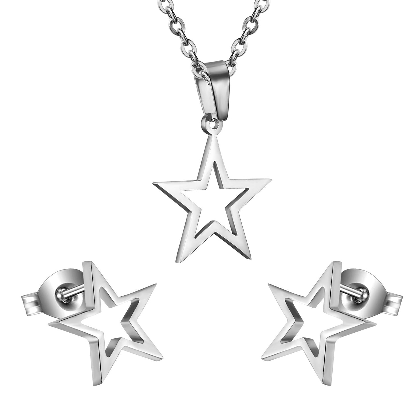 Gold/Steel Pentagram Wisps Cut Jewelry Set without Diamonds