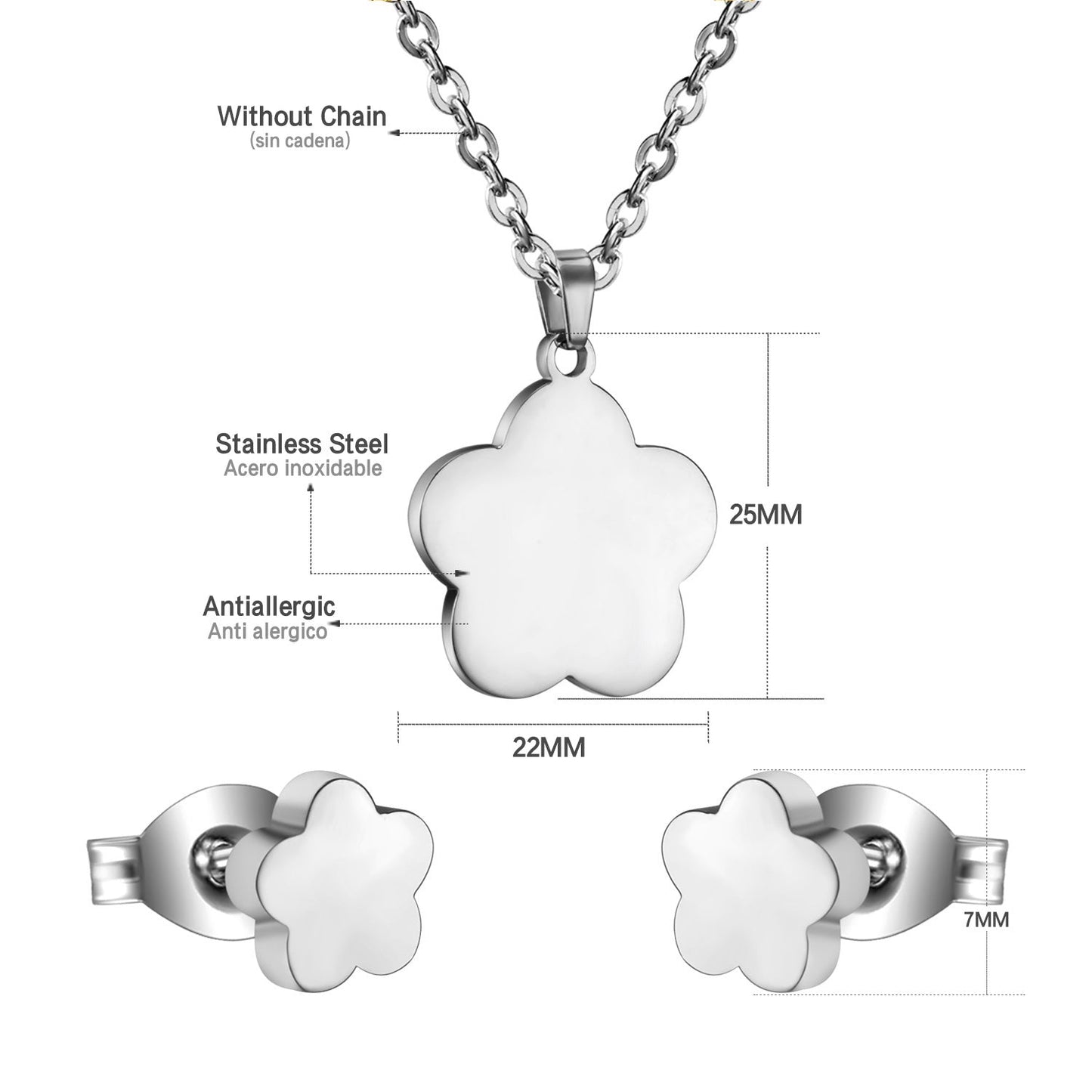 Gold/steel color glossy cut jewelry set of a big flower without diamonds