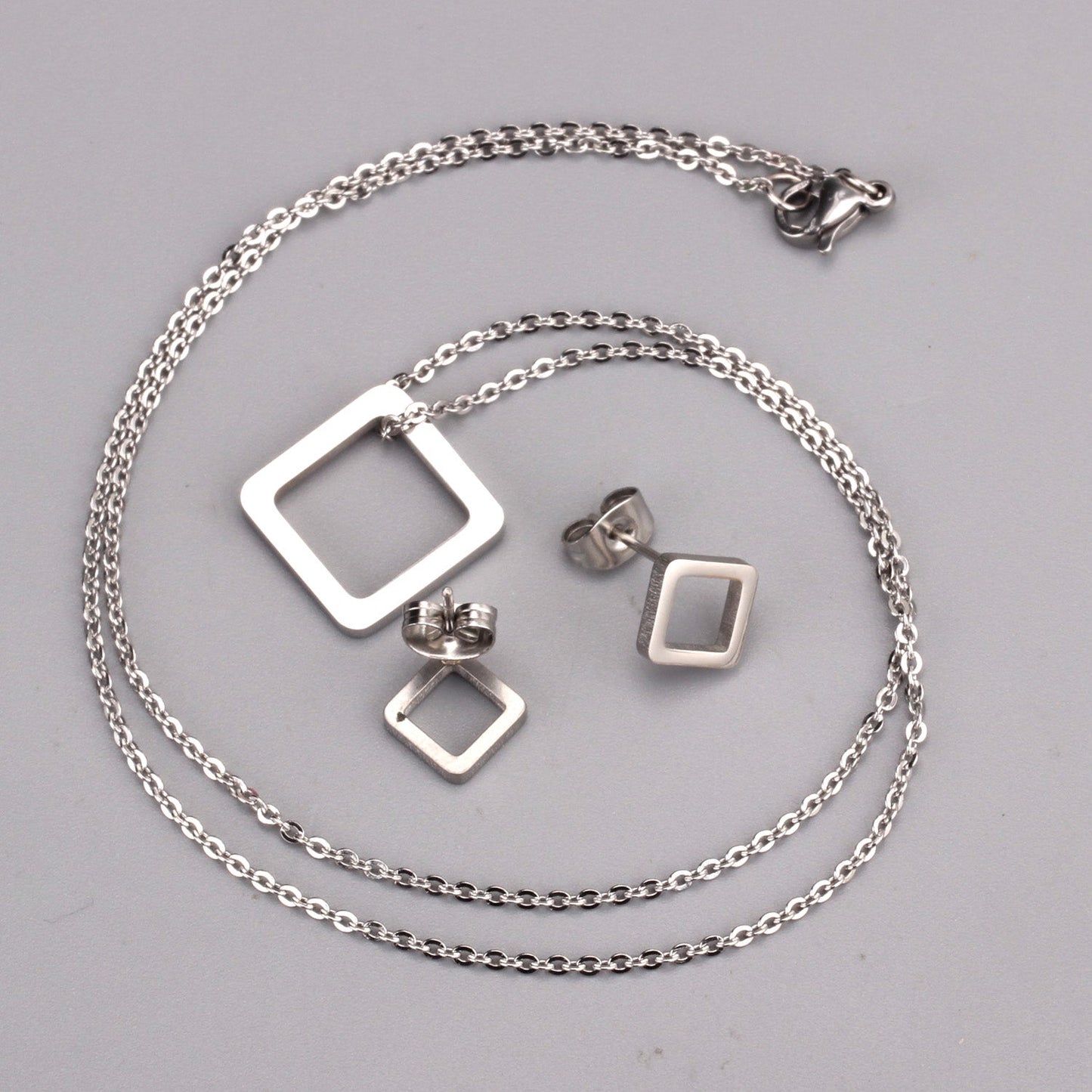 Gold/Steel Minimalist Glossy Wisp Square Jewelry Set