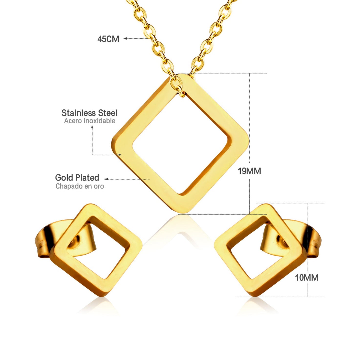 Gold/Steel Minimalist Glossy Wisp Square Jewelry Set