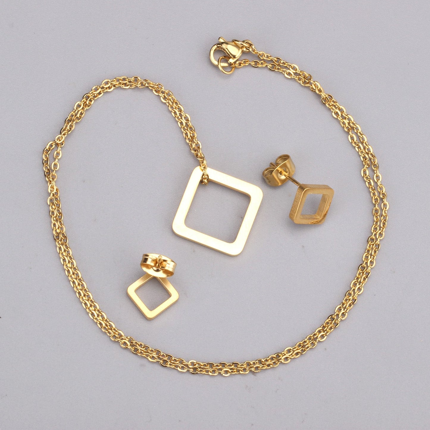 Gold/Steel Minimalist Glossy Wisp Square Jewelry Set