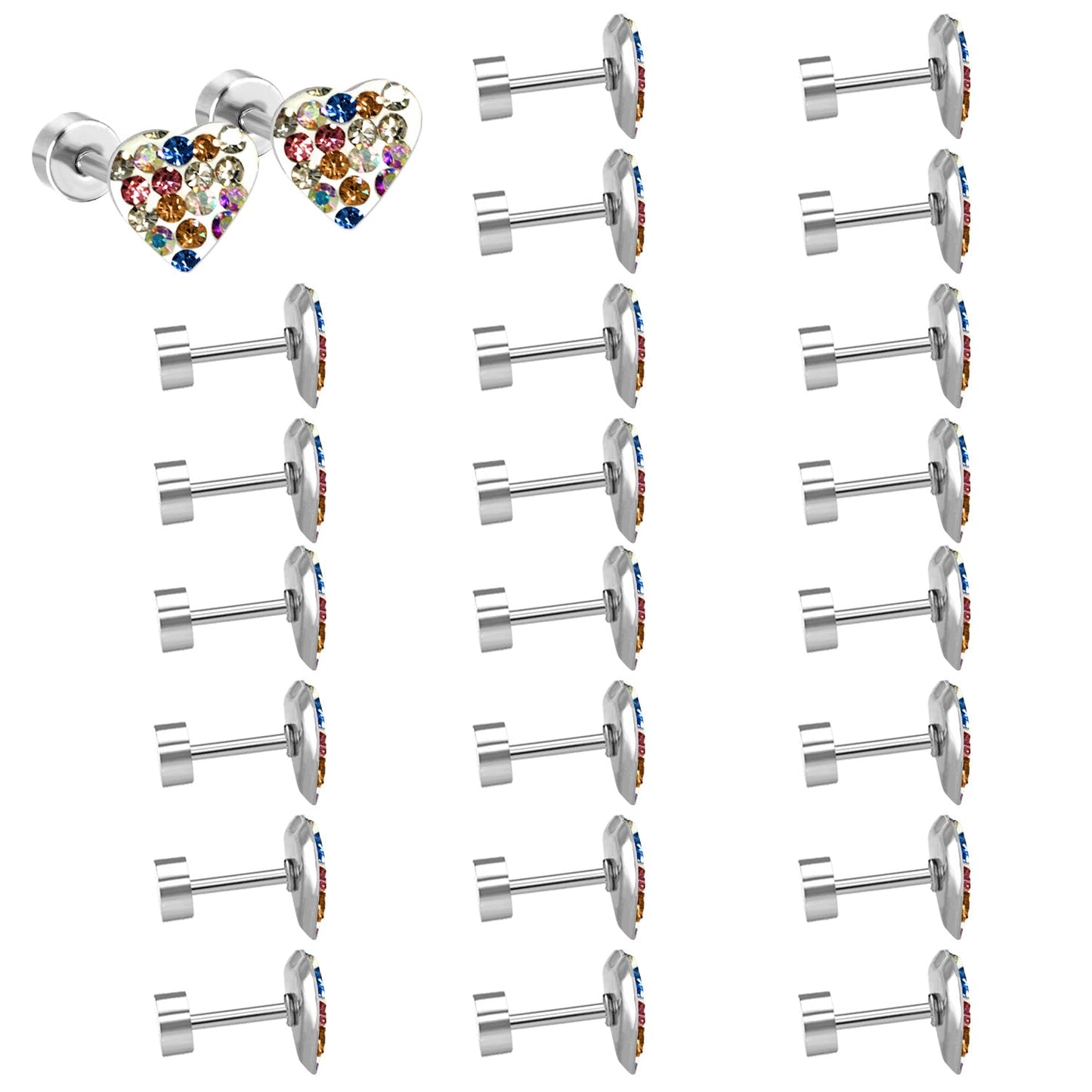 12 pairs 9mm steel/golden heart shaped sludge mix/five colors/white white sludge screw plugs