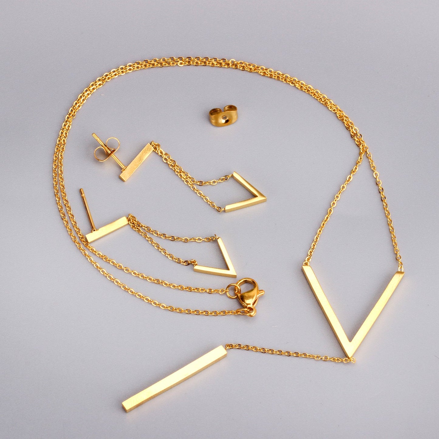 Steel/Gold/Rose Gold Glossy V-Shape Jewelry Set