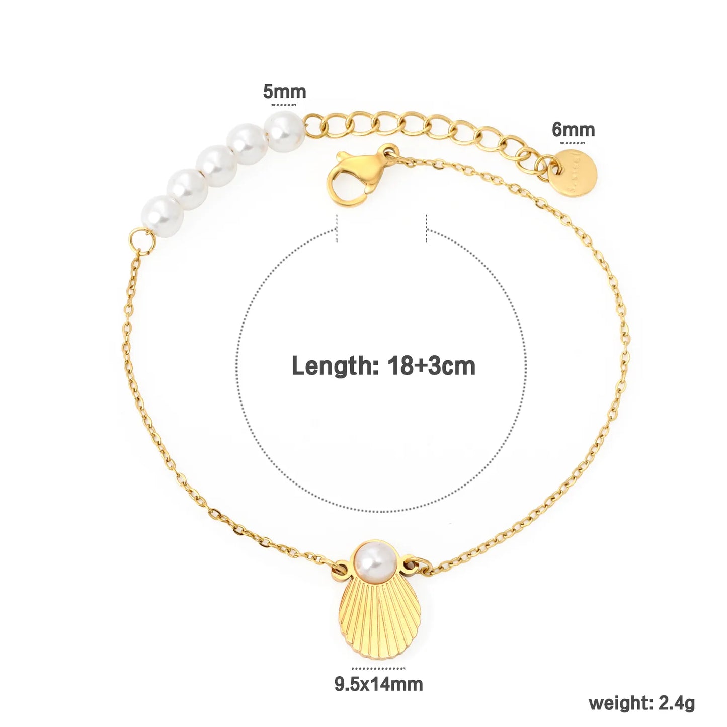 Wholesale Gold Plated Stainless Steel Shell Pearl Bracelet | Minimal Cross Chain Design | Adjustable Length