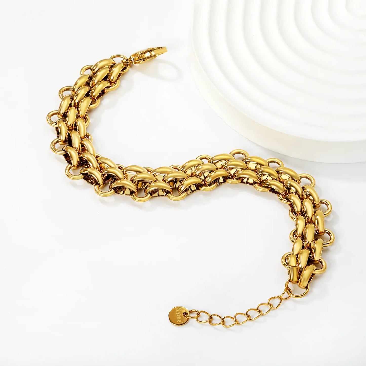 Wholesale Gold-Plated Stainless Steel Chunky Oval Link Bracelet | Heavy Chain Design | MOQ 12