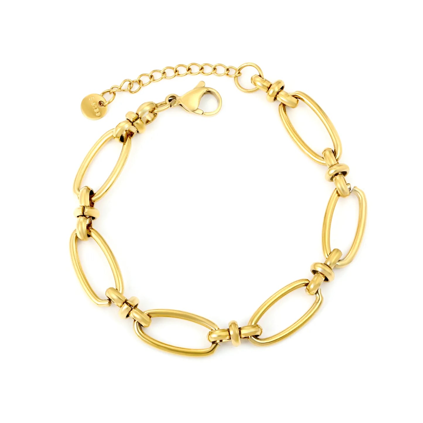 Gold-Plated Stainless Steel Oval Link Bracelet Adjustable 18+3cm Wholesale Low MOQ