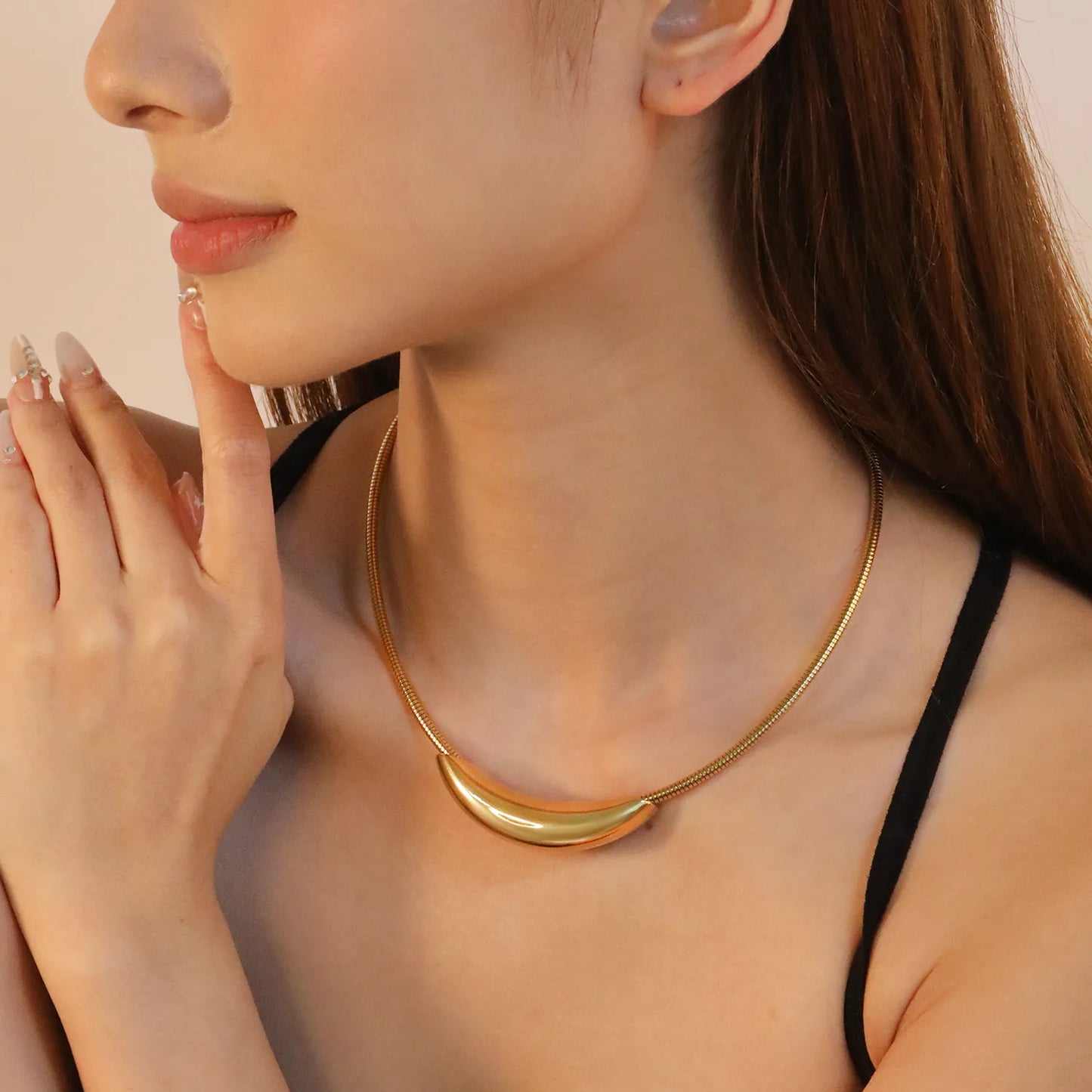 ✨ Wholesale 12x55mm Hollow Arc Snake Chain 40cm | 3.0 Spring Steel/Gold