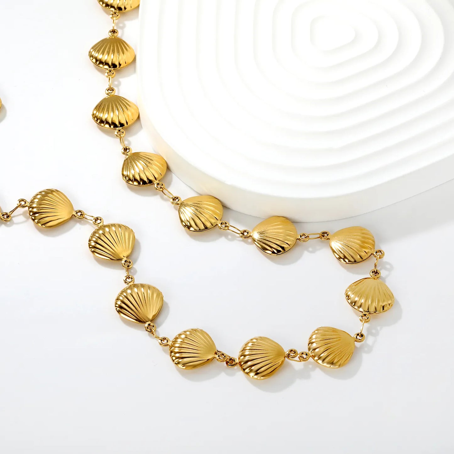Wholesale 12x12.9mm Shell Link Chain Necklace | 45+5cm Gold Beach Style Jewelry Set