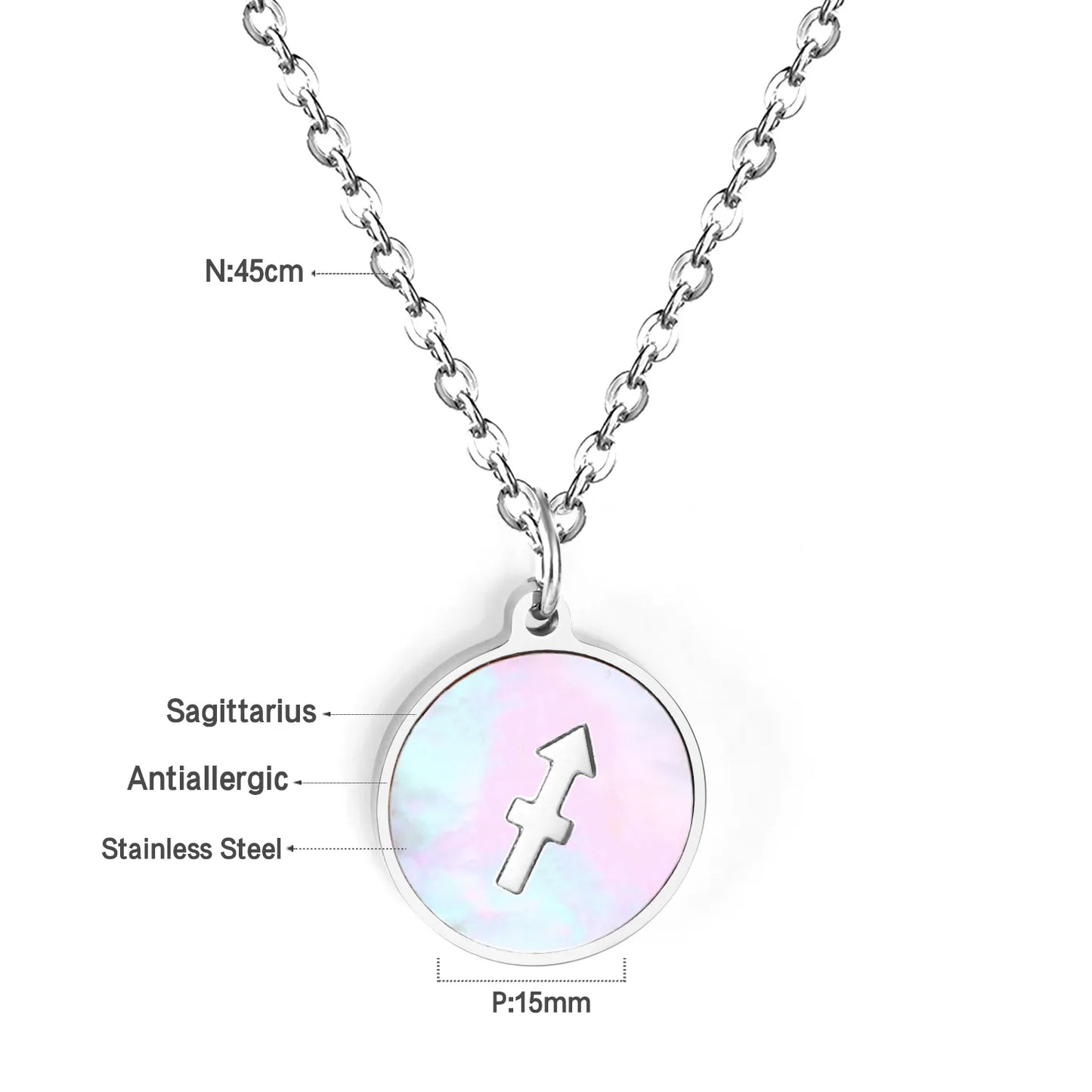Wholesale 15mm Zodiac Acrylic Mirror Pendant | Laser Holographic Disc Charm | 45cm Gold & Steel Chain Necklace