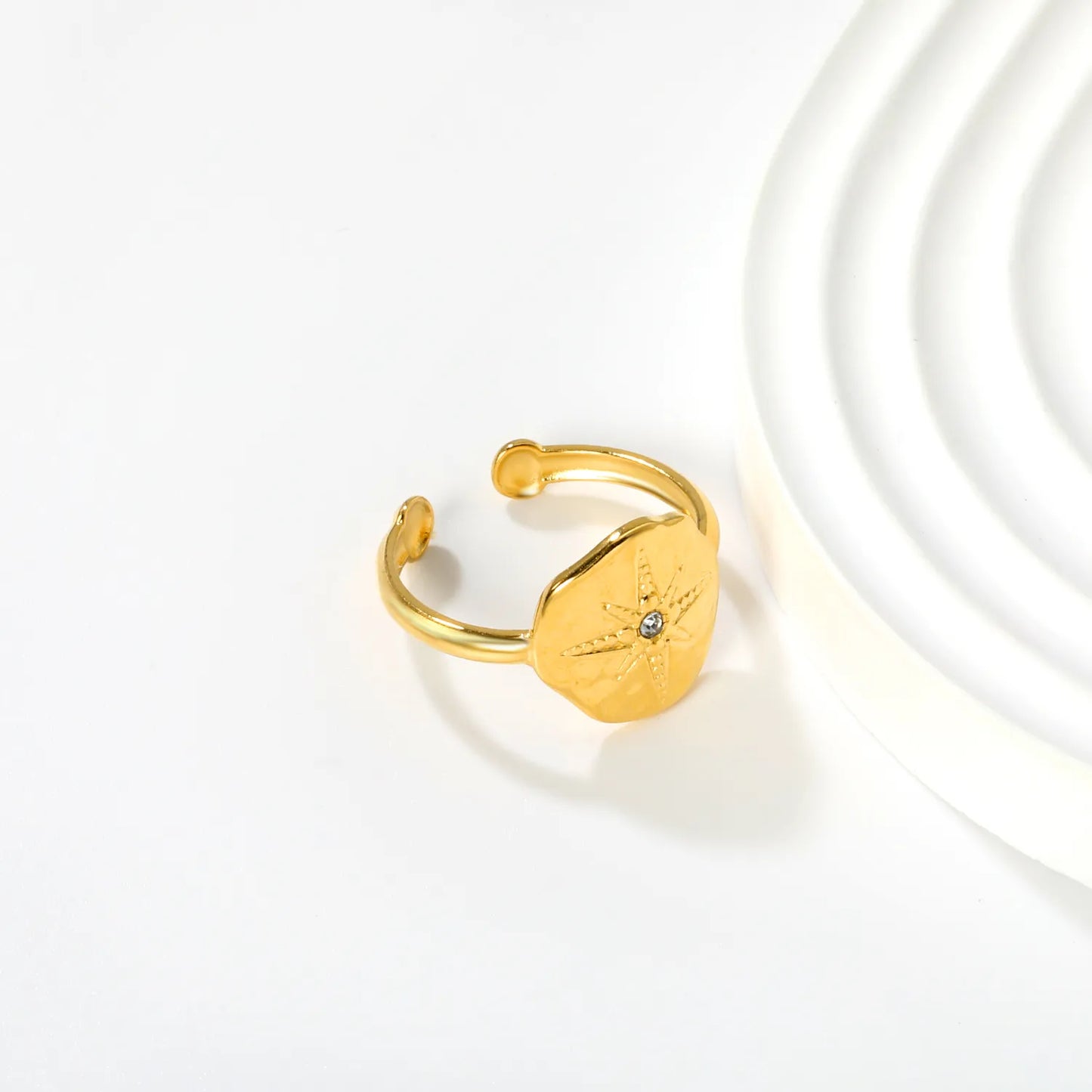 13.5mm Gold Starburst Open Ring | Golden Stainless Steel | Wholesale Bulk Order