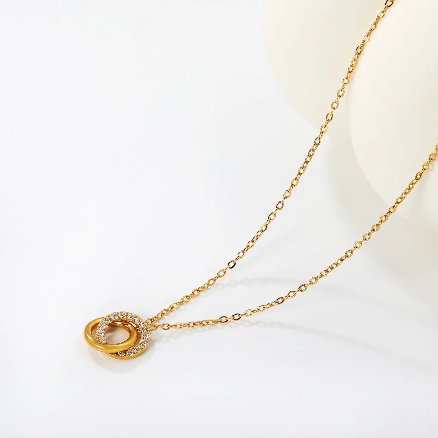 Wholesale Openwork Circle Ring with Rhinestone + Smooth Circle Cross Chain Gold-plated Necklace