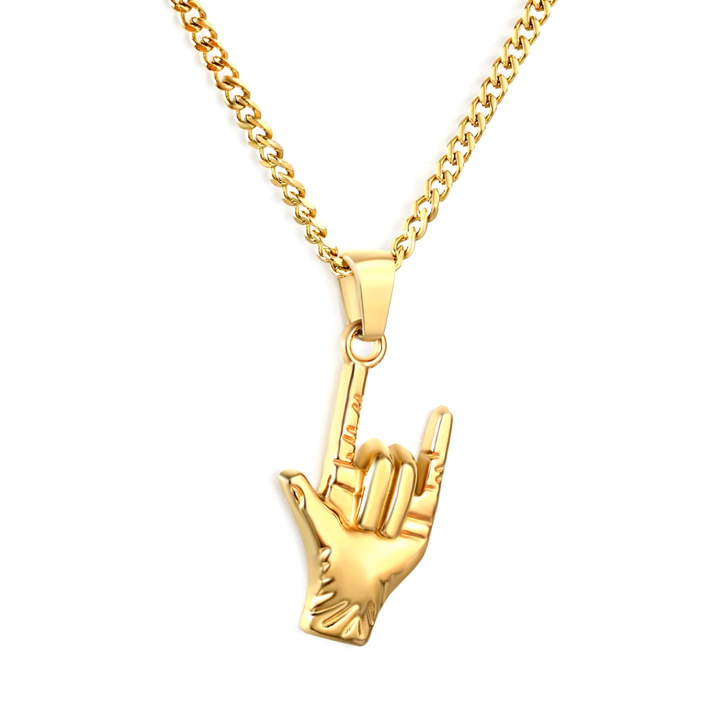 Rock Hand Pendant Necklace Gold & Silver Color Stainless Steel | Wholesale | Low MOQ