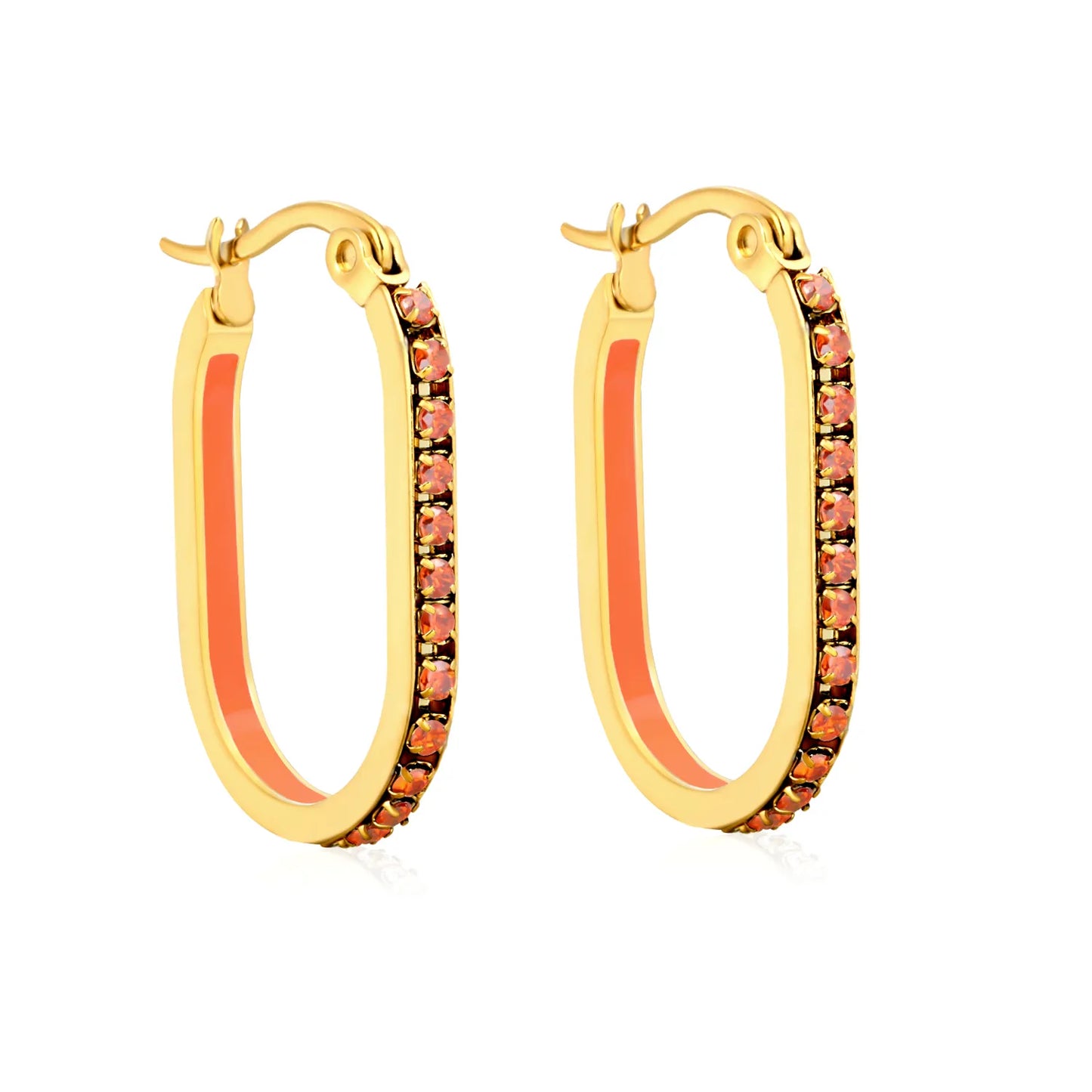 Orange Rhinestone Gold-Plated Finish Wholesale Crystal Oval Hoop Earrings | 2.26*22mm |MOQ 12+