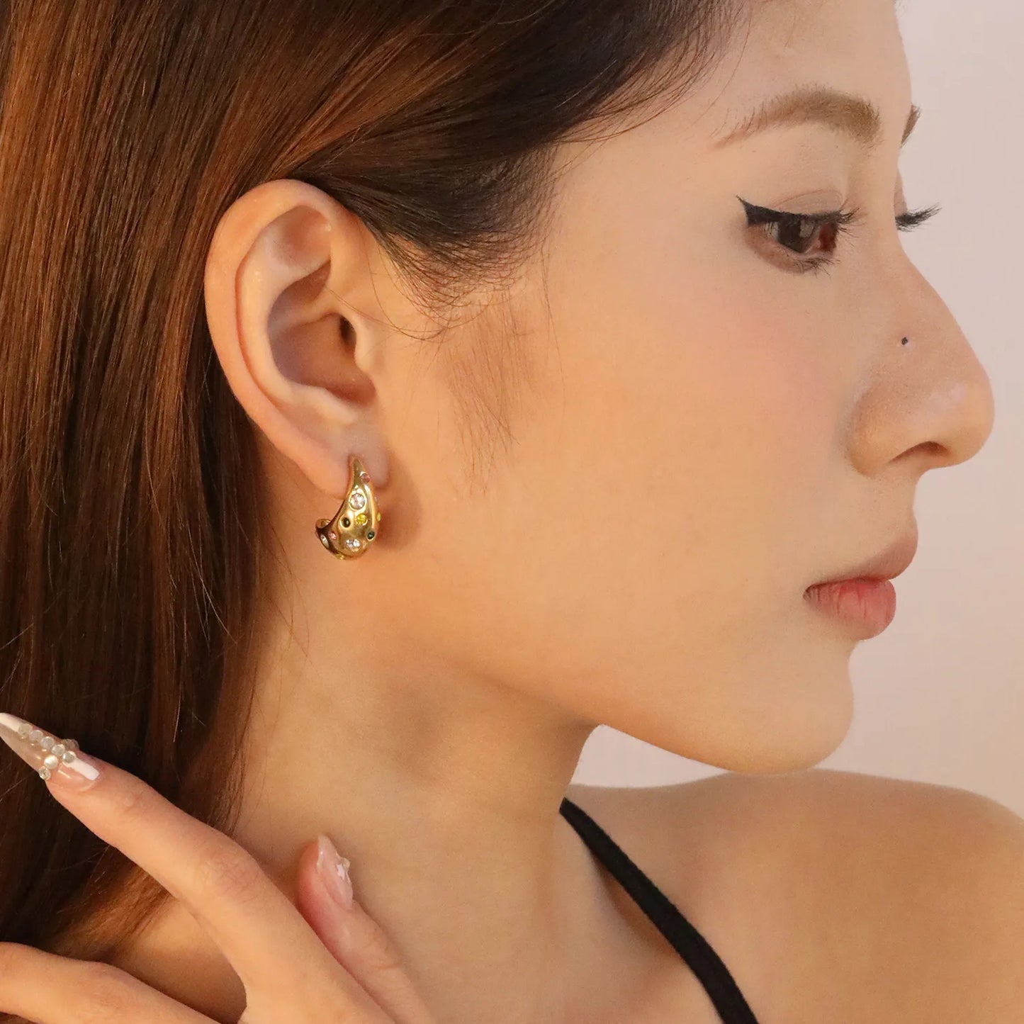 ✨ Wholesale 9.6x20mm Curved Stud Earrings | Mixed Color Rhinestones