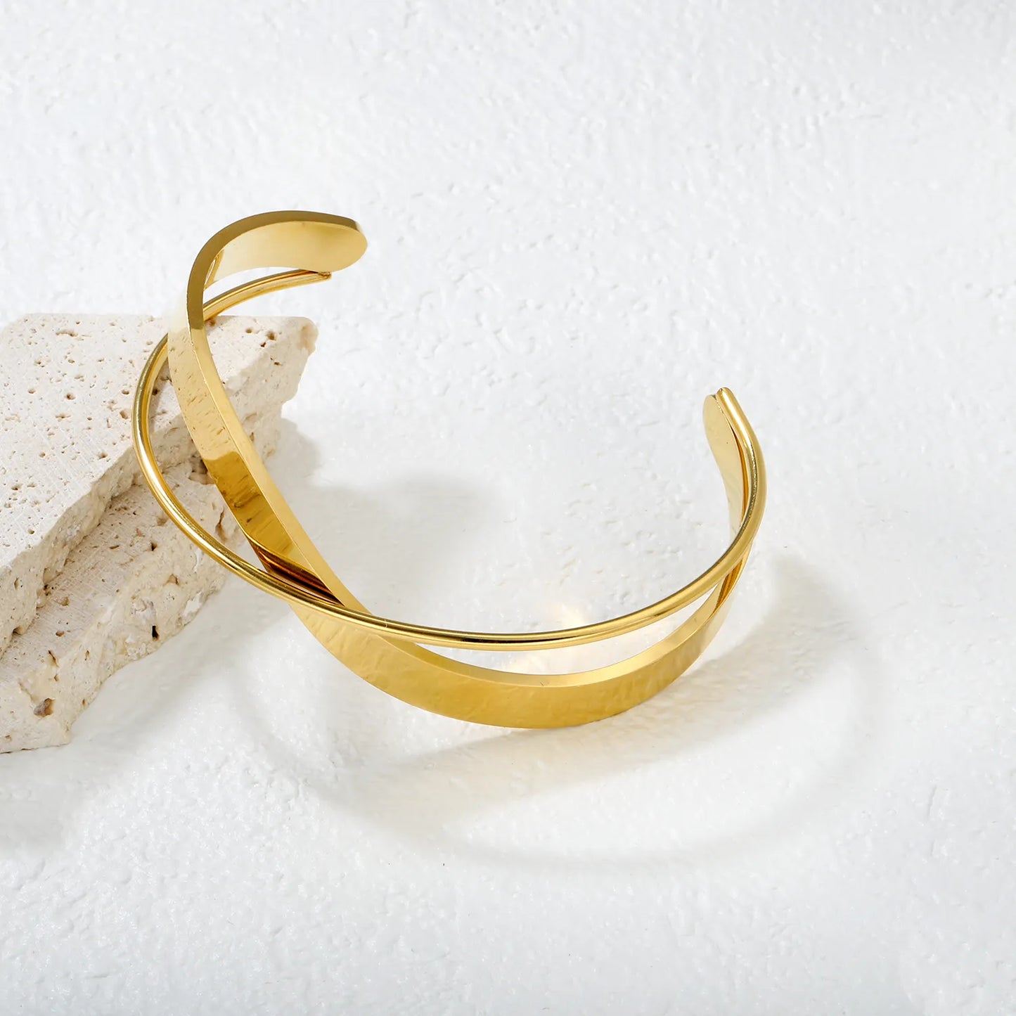 ✨ Wholesale 23mm Geometric Cuff Bracelet | Gold/Steel | 60mm