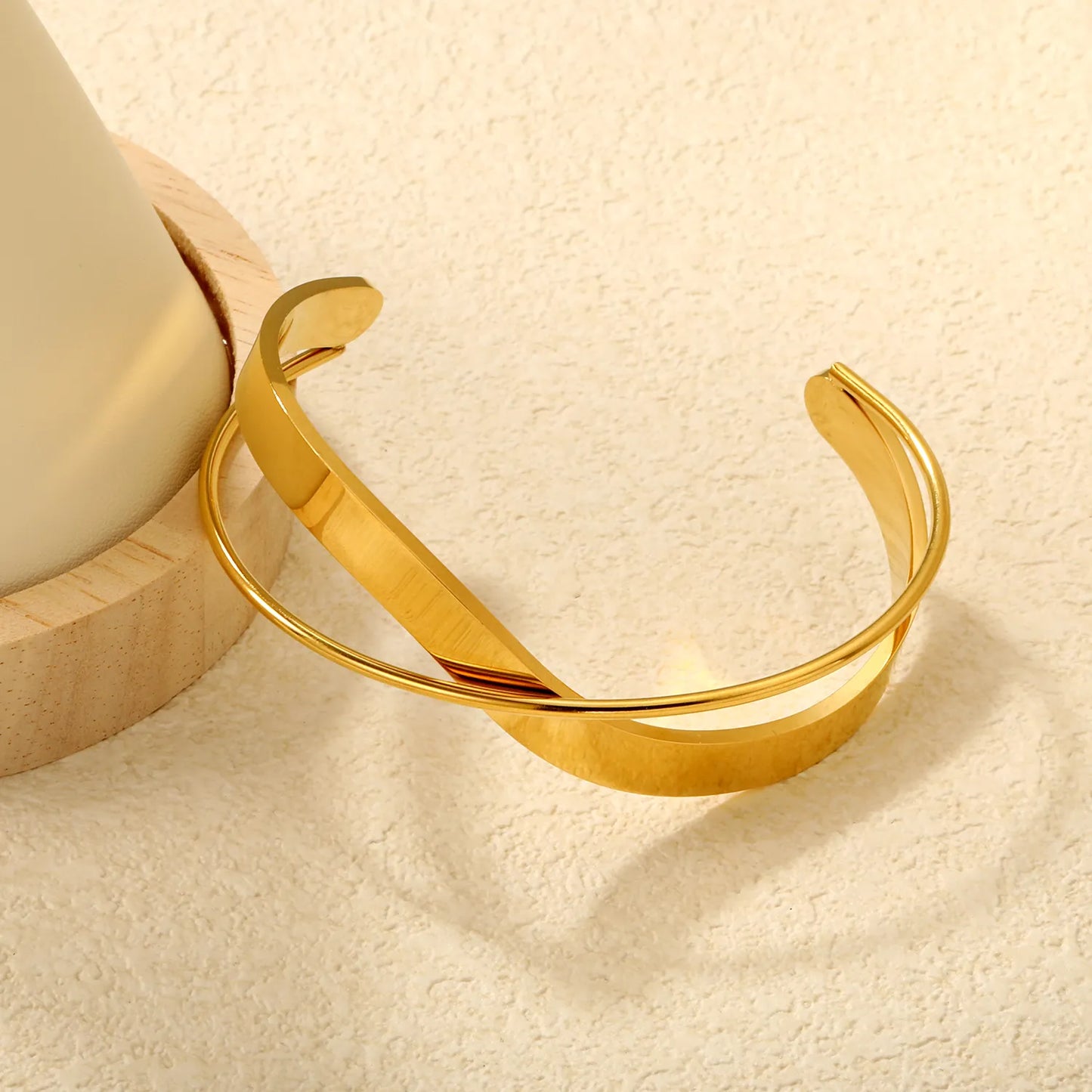 ✨ Wholesale 23mm Geometric Cuff Bracelet | Gold/Steel | 60mm