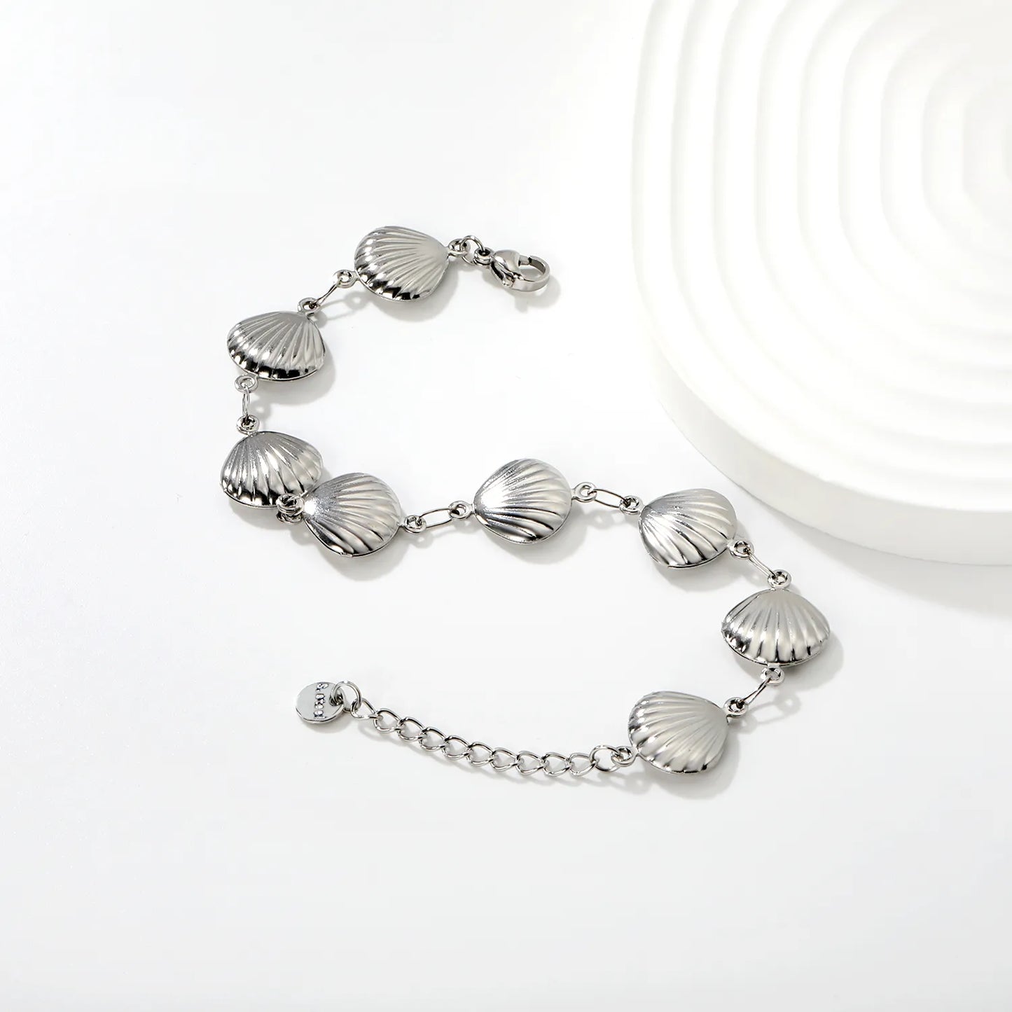 Wholesale Linked Shell Bracelet | 12x12.9mm Shell Chain Design | 18+3cm Adjustable | Gold or Steel Color Beach Jewelry