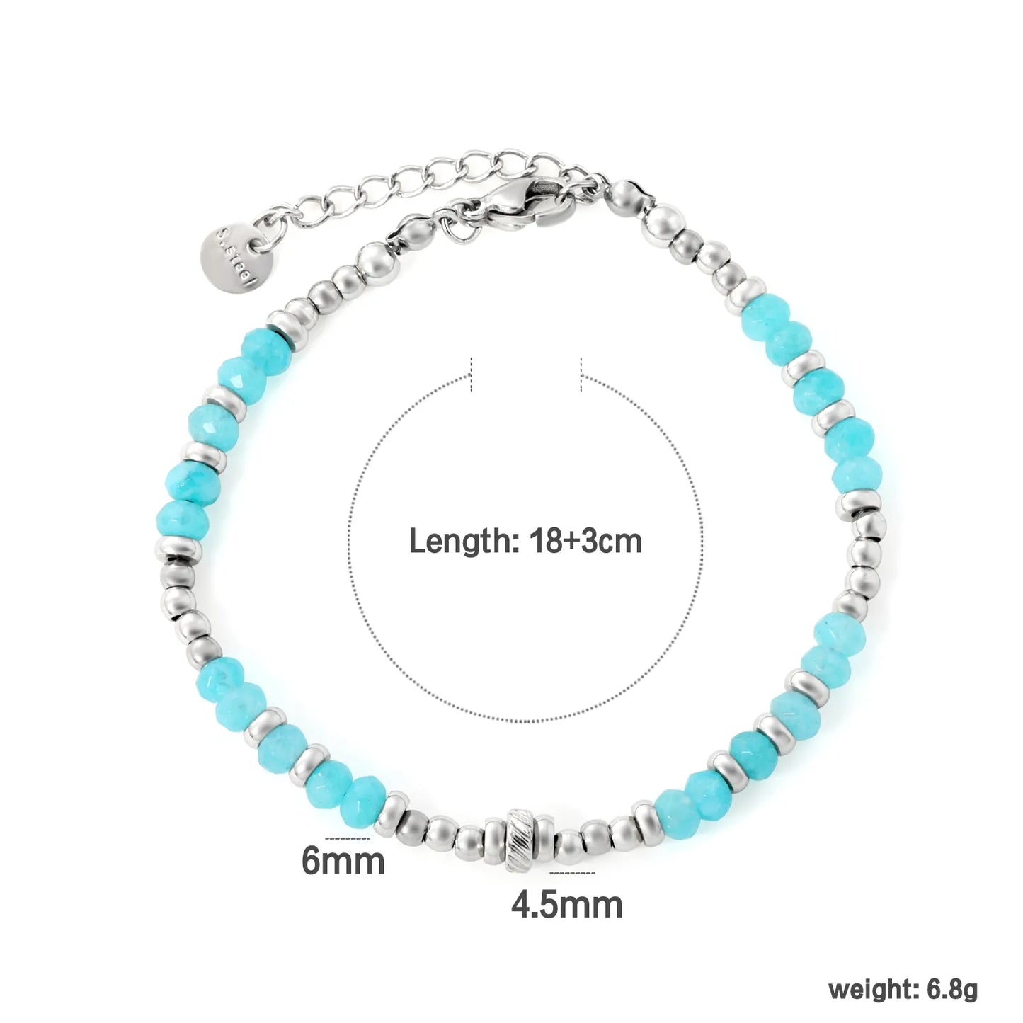 ✨ Wholesale Sky Blue Gem Bracelet | Steel Grey Bead & Blue Stone Design | 18+3cm Adjustable Stainless Steel Chain | Modern Unisex Jewelry