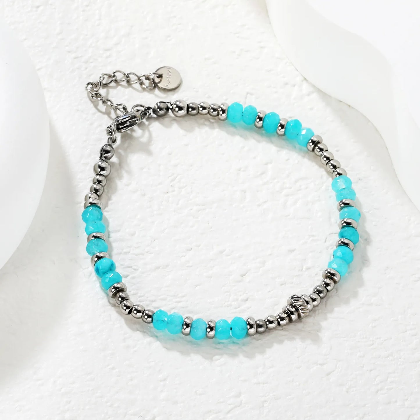 ✨ Wholesale Sky Blue Gem Bracelet | Steel Grey Bead & Blue Stone Design | 18+3cm Adjustable Stainless Steel Chain | Modern Unisex Jewelry