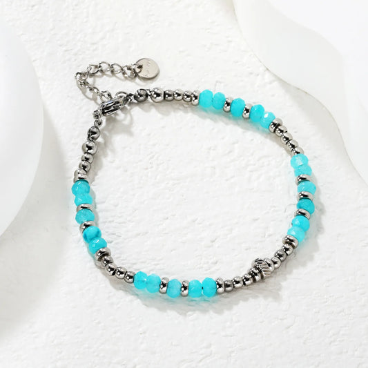 ✨ Wholesale Sky Blue Gem Bracelet | Steel Grey Bead & Blue Stone Design | 18+3cm Adjustable Stainless Steel Chain | Modern Unisex Jewelry