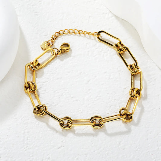 ✨ Wholesale Minimalist Bar Bracelet | 6.6x16mm Paperclip-shaped Accessory | Gold Plated Stainless Steel Chain 18+3cm | Simple Elegant Jewelry