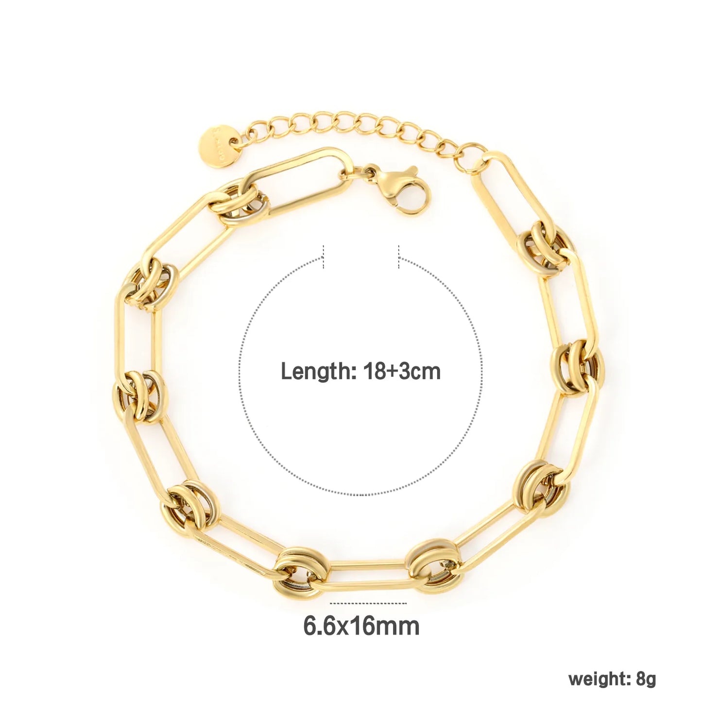 ✨ Wholesale Minimalist Bar Bracelet | 6.6x16mm Paperclip-shaped Accessory | Gold Plated Stainless Steel Chain 18+3cm | Simple Elegant Jewelry