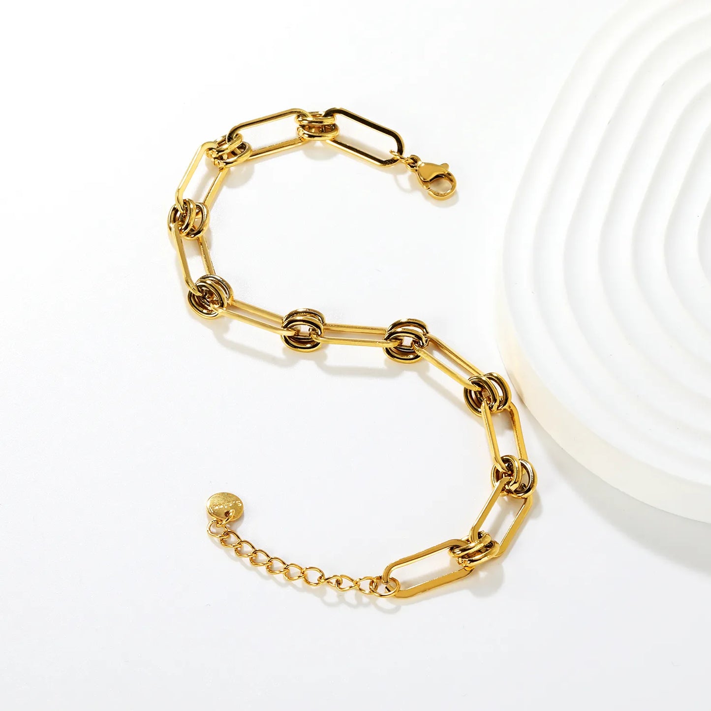 ✨ Wholesale Minimalist Bar Bracelet | 6.6x16mm Paperclip-shaped Accessory | Gold Plated Stainless Steel Chain 18+3cm | Simple Elegant Jewelry