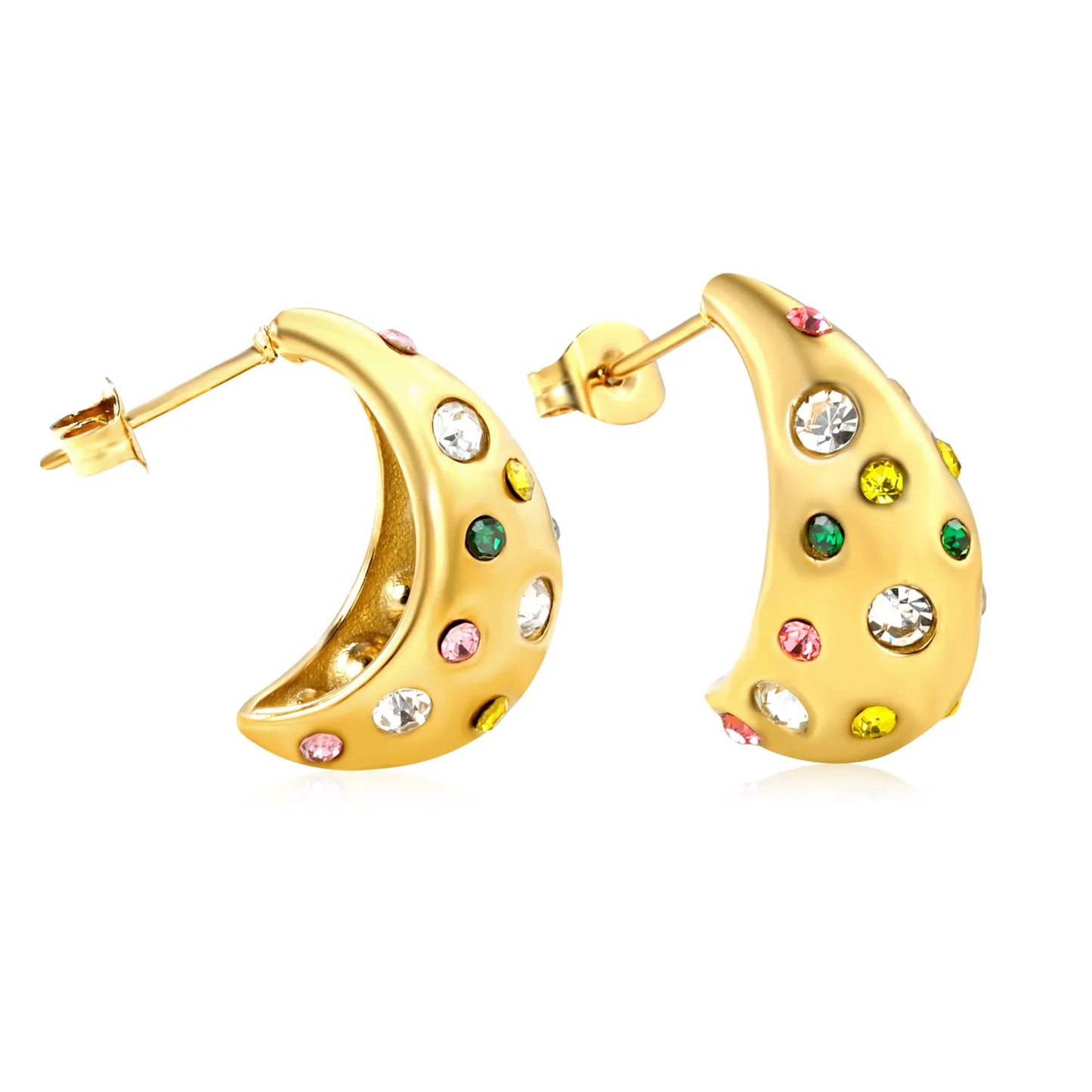 ✨ Wholesale 9.6x20mm Curved Stud Earrings | Mixed Color Rhinestones