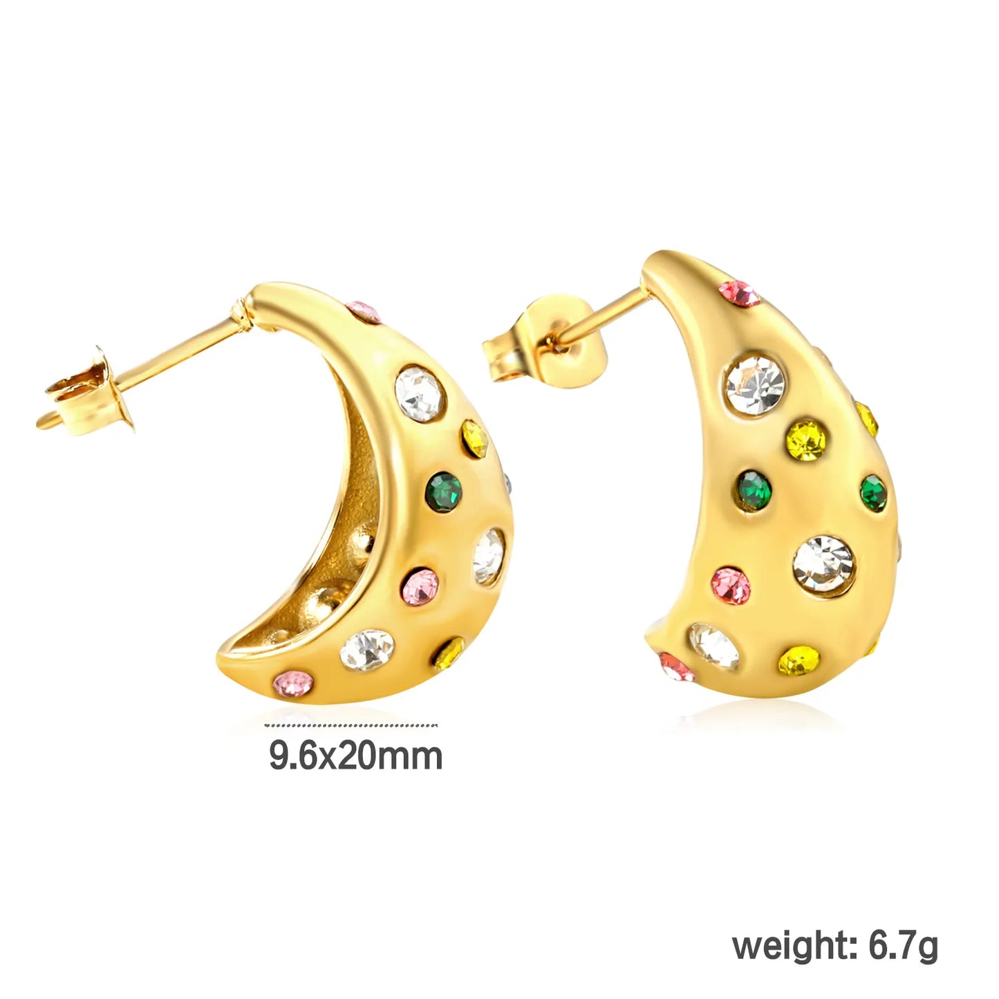 ✨ Wholesale 9.6x20mm Curved Stud Earrings | Mixed Color Rhinestones