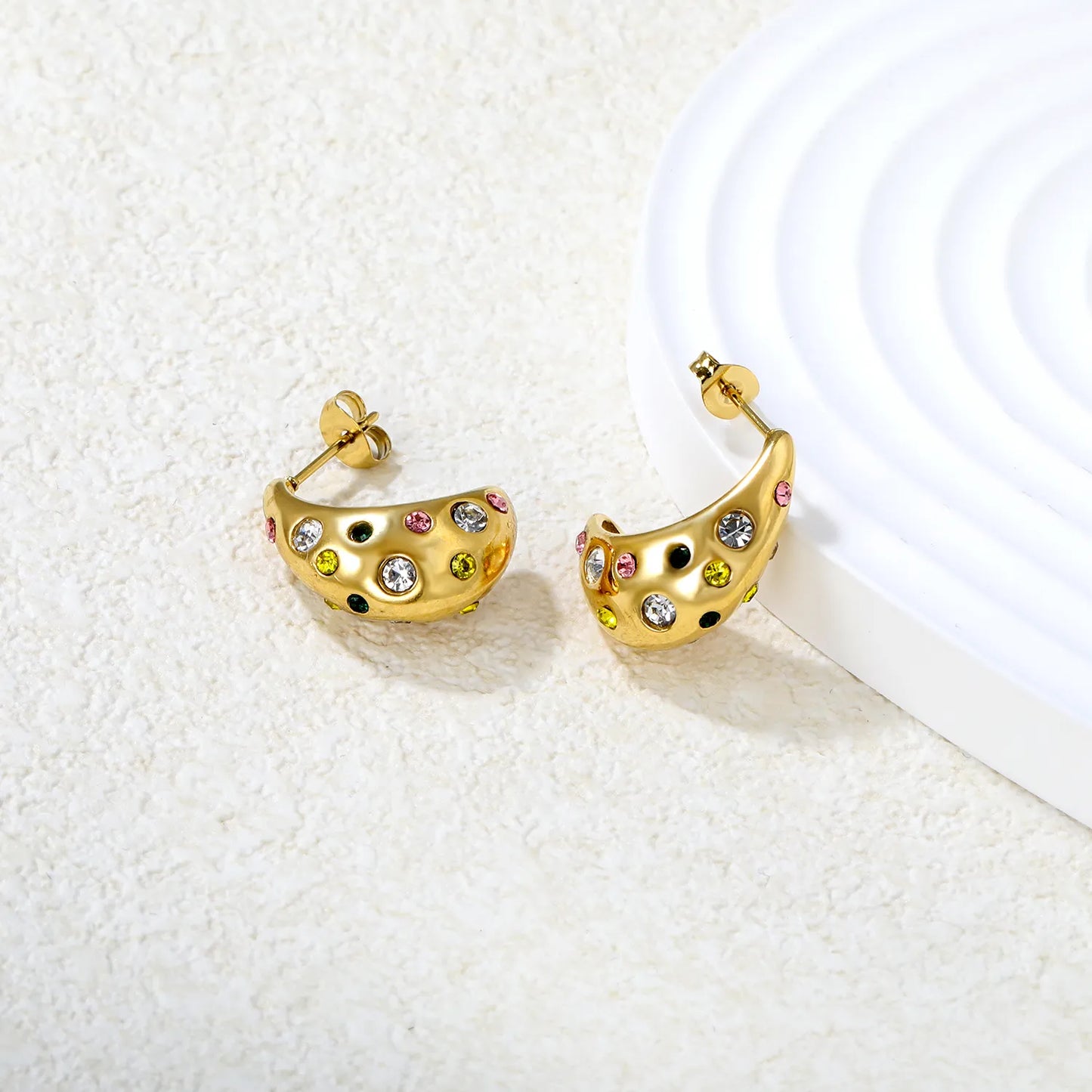 ✨ Wholesale 9.6x20mm Curved Stud Earrings | Mixed Color Rhinestones