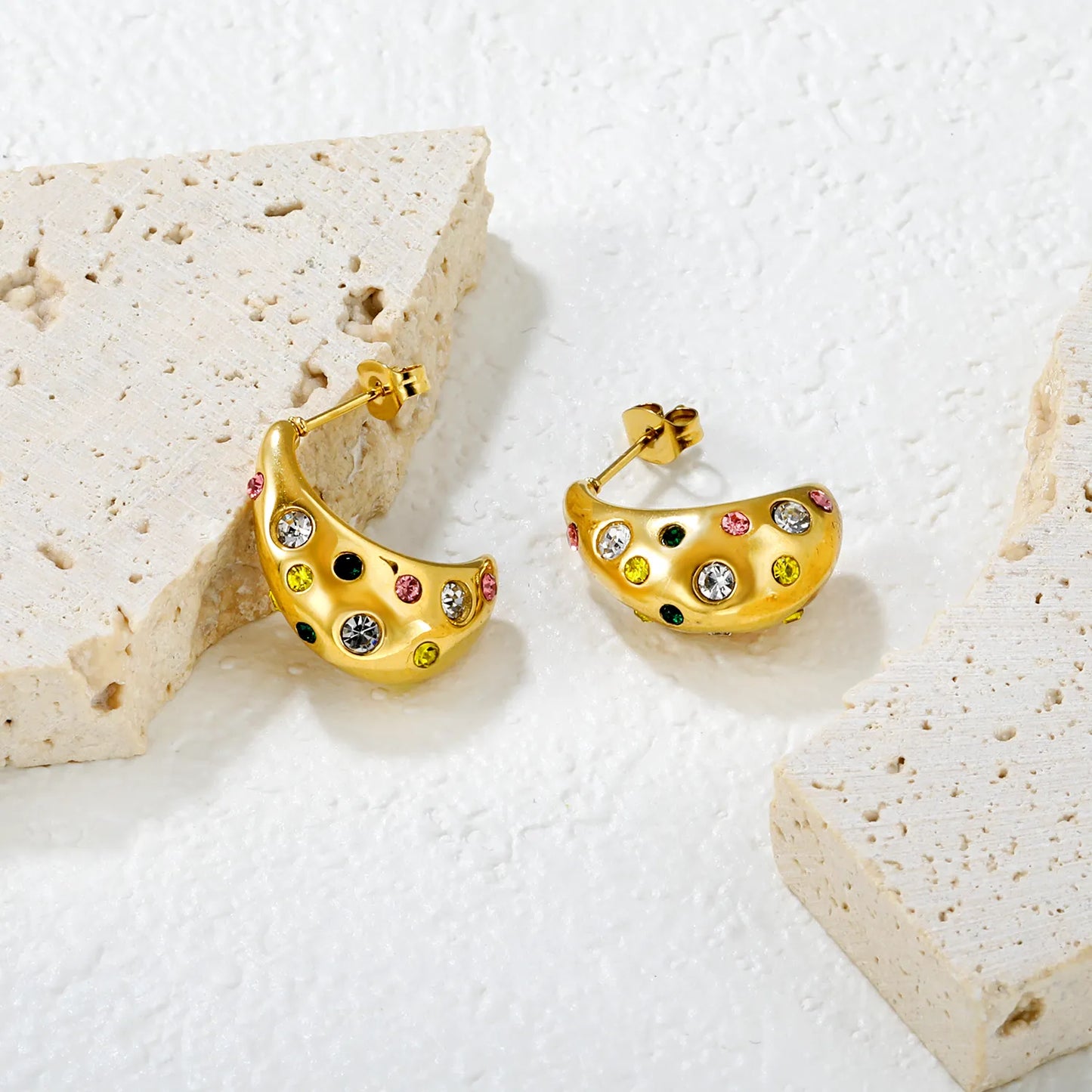 ✨ Wholesale 9.6x20mm Curved Stud Earrings | Mixed Color Rhinestones