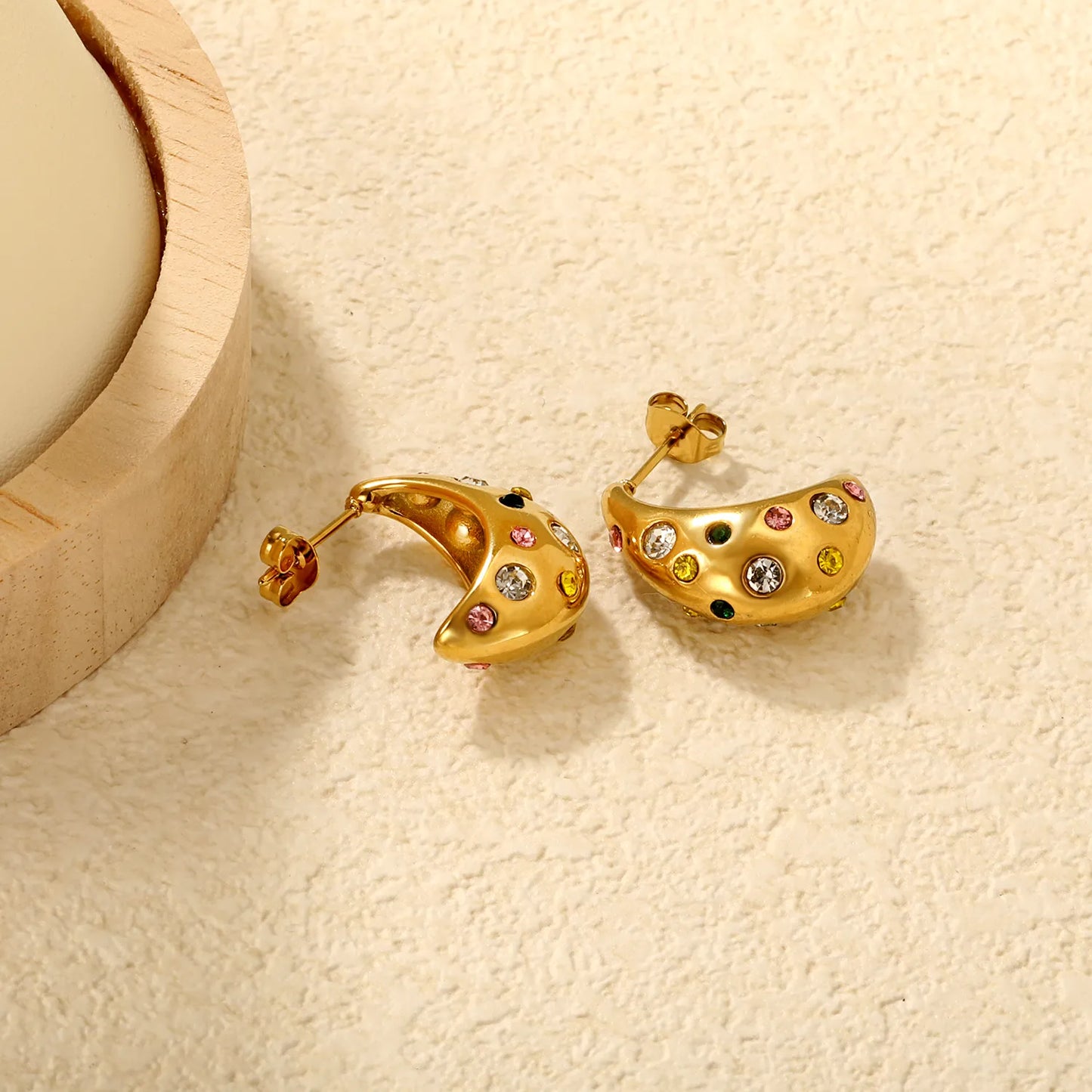 ✨ Wholesale 9.6x20mm Curved Stud Earrings | Mixed Color Rhinestones