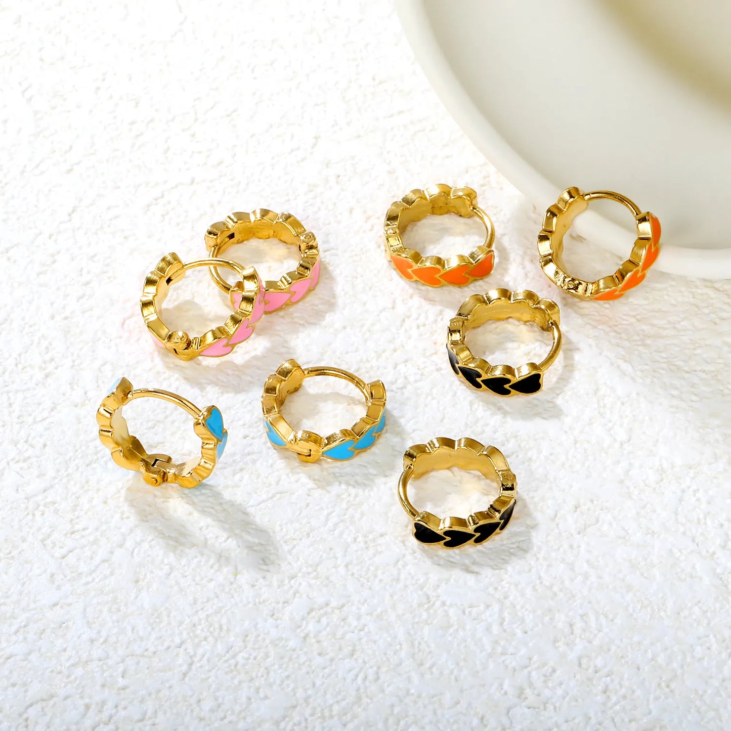 ✨ 4*14mm 18K Gold Plated Colorful Heart shape Enamel Hoop Earring Hypoallergenic Wholesale Earrings
