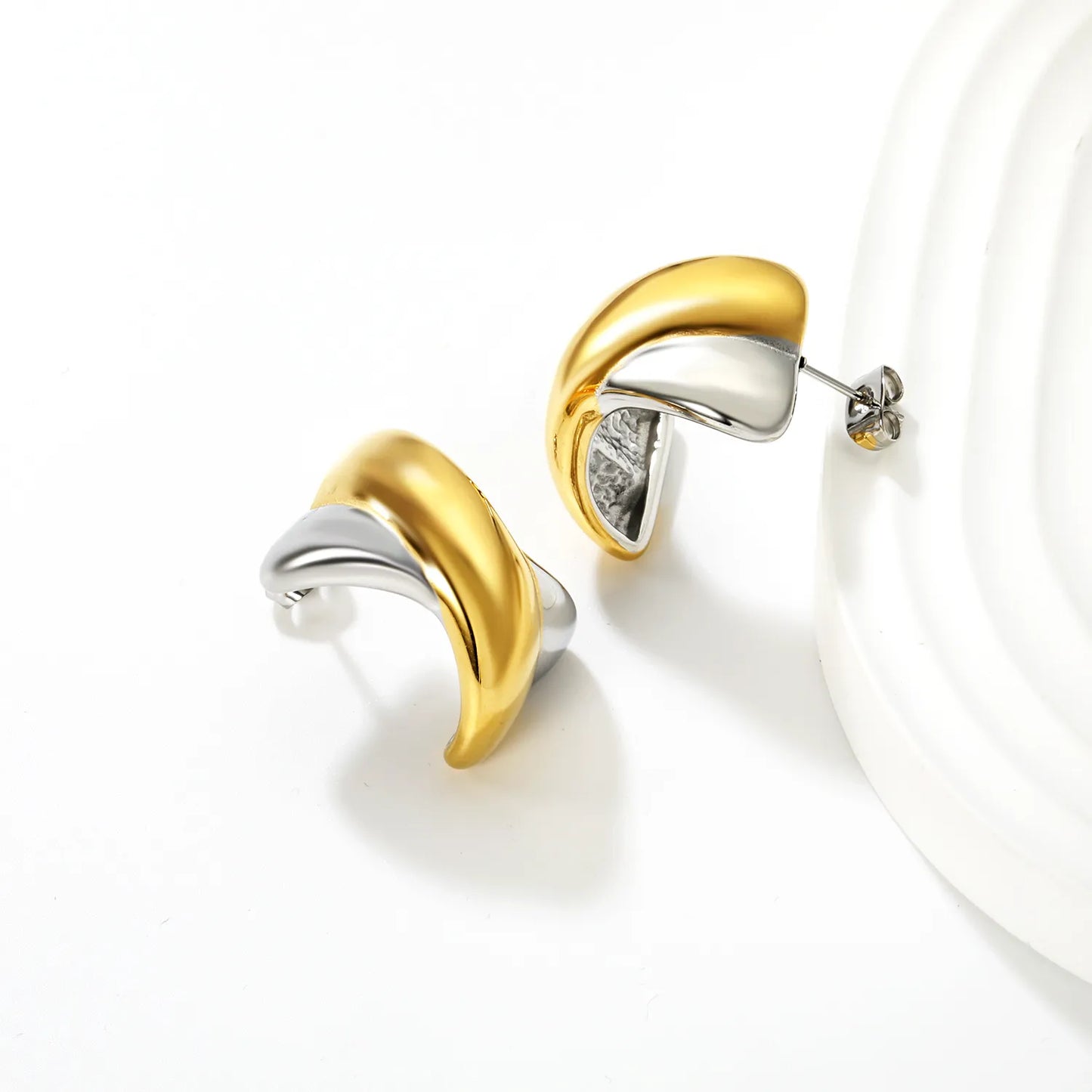 ✨ Wholesale Stainless Steel X Design Stud Earrings | 16.2x23mm Modern Geometric, Gold Silver Two-Tone, Hypoallergenic Ear Jewelry Bulk