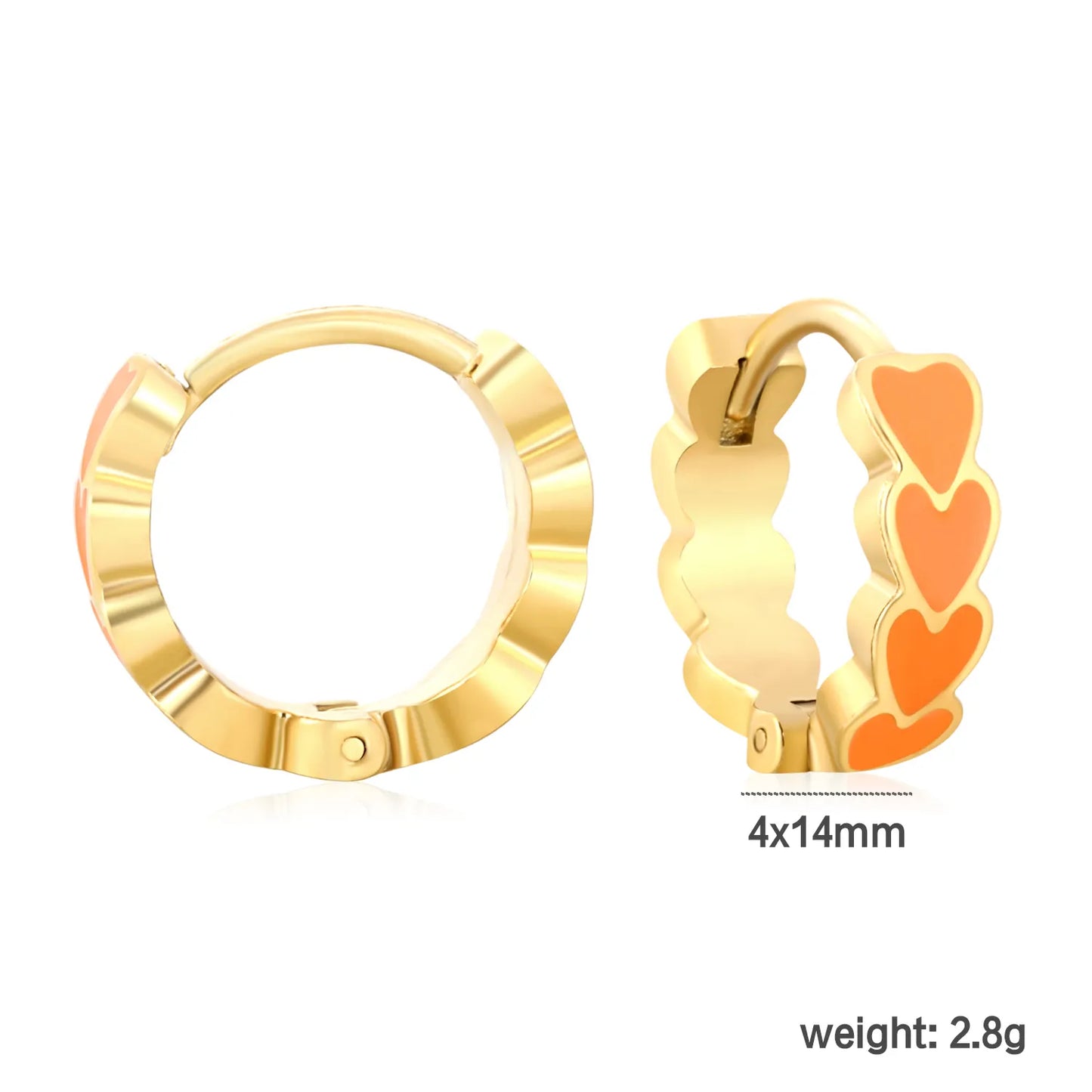 ✨ 4*14mm 18K Gold Plated Colorful Heart shape Enamel Hoop Earring Hypoallergenic Wholesale Earrings