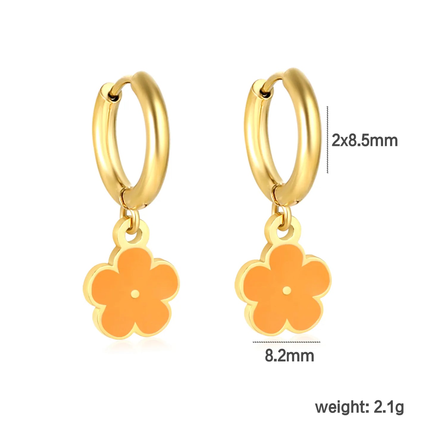 🌼 Wholesale 8 Color 18k gold plated Enamel Flower Ear Climber | 2.0x8.5mm Gold Ear Cuff with 8.2mm Floral Design