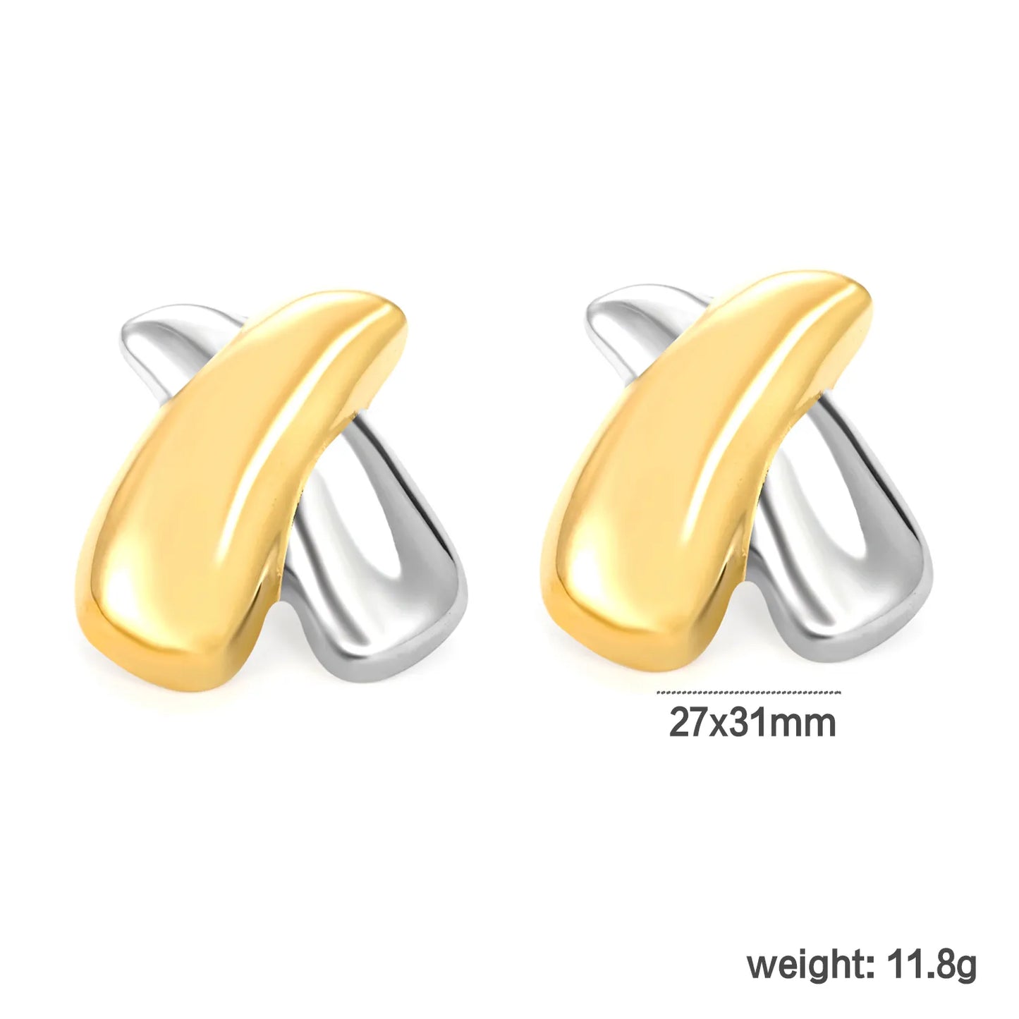 ✨ Wholesale X Shape Stud Earrings | 27x31mm Two-Tone Geometric Design | Gold Plated Stainless Steel Bold Earrings | Modern Fashion Jewelry