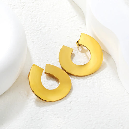✨ Wholesale Gold Stainless Steel U-Shape Earrings | 29x30mm Modern Saddle Design, Hypoallergenic Statement Earrings Bulk