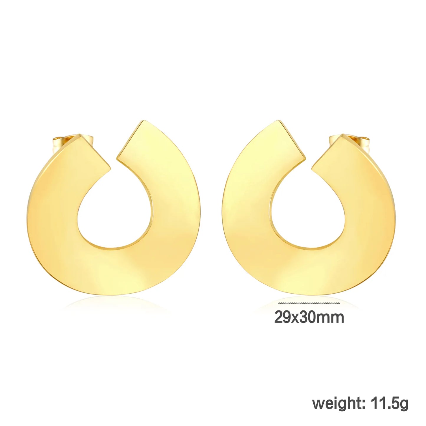 ✨ Wholesale Gold Stainless Steel U-Shape Earrings | 29x30mm Modern Saddle Design, Hypoallergenic Statement Earrings Bulk