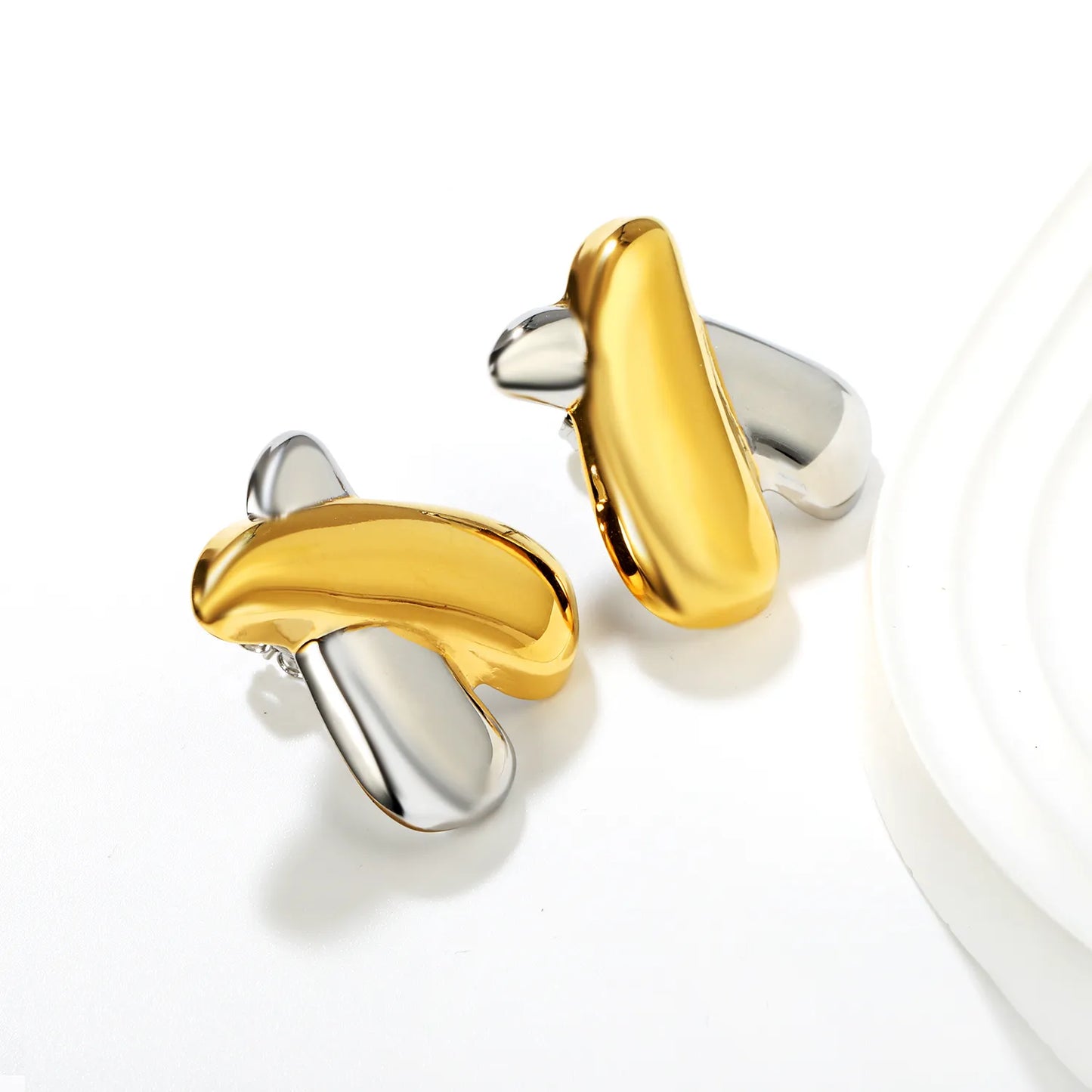 ✨ Wholesale X Shape Stud Earrings | 27x31mm Two-Tone Geometric Design | Gold Plated Stainless Steel Bold Earrings | Modern Fashion Jewelry