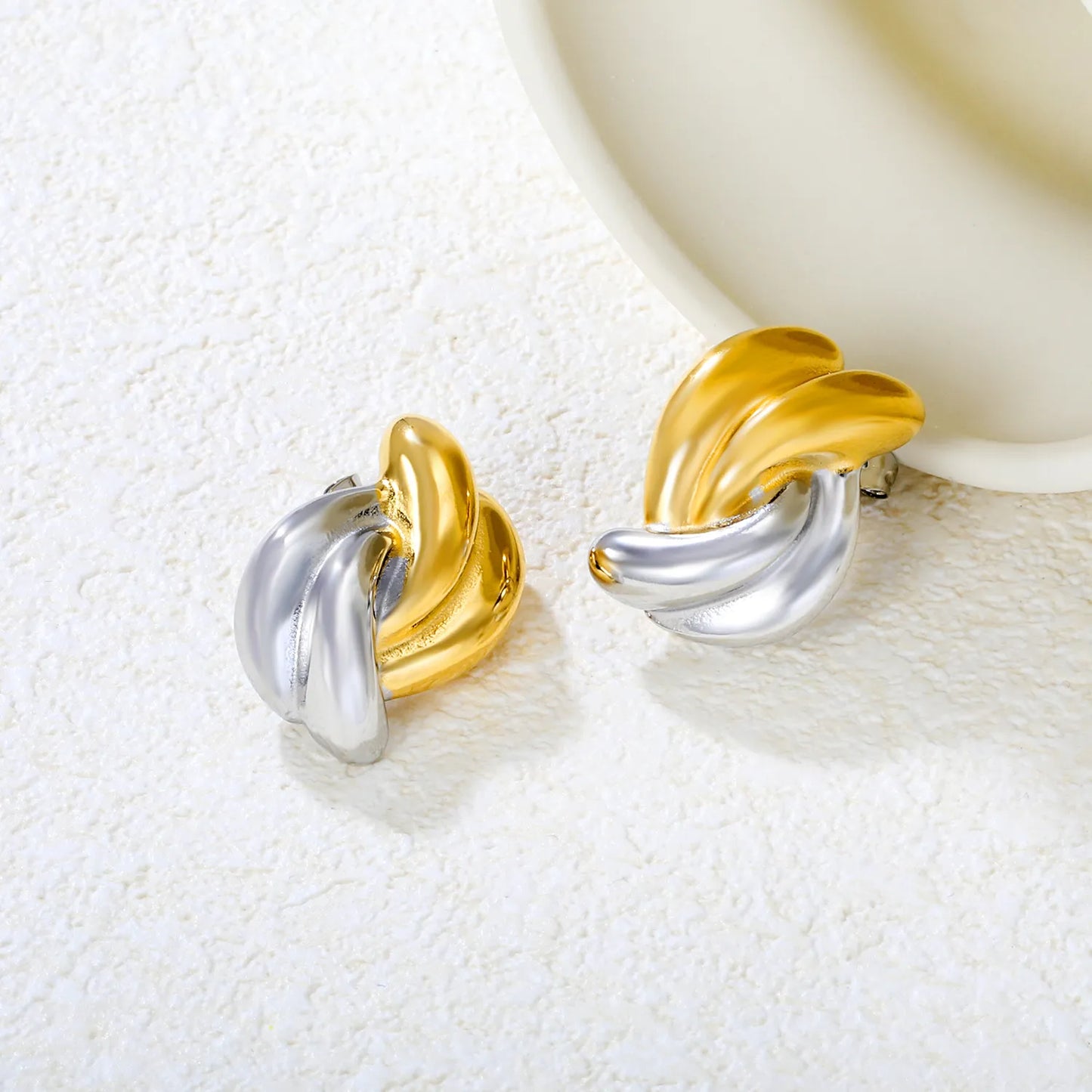 ✨ Wholesale Twist Rope Design Earrings | 17.2x26.7mm Two-Tone Studs | 18.6g Gold Plated Stainless Steel | Classic Luxury Earrings Bulk