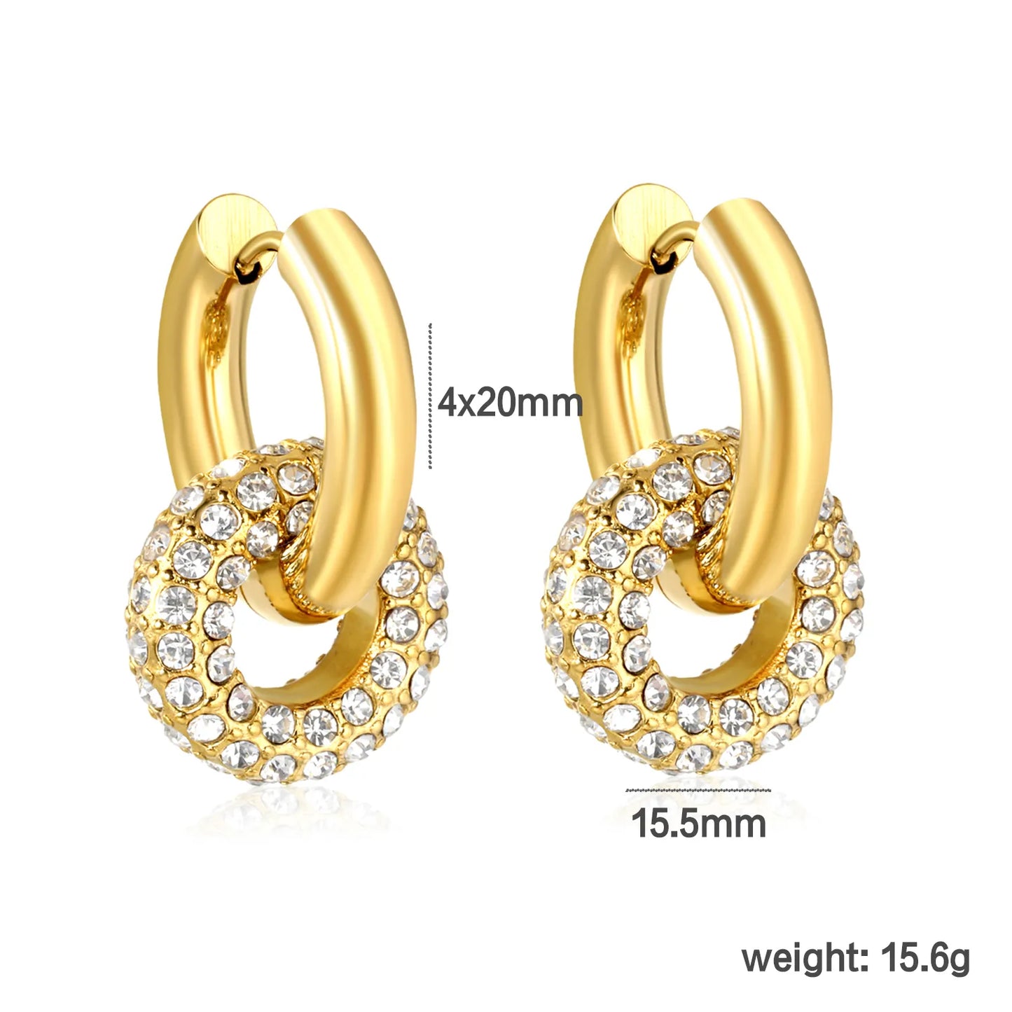 ✨ Wholesale Donut Huggie Earrings | 15.5mm Zircon Donut Hoops | White or Emerald Green Zirconia | 4x20mm Inner Huggie Stainless Steel Earrings