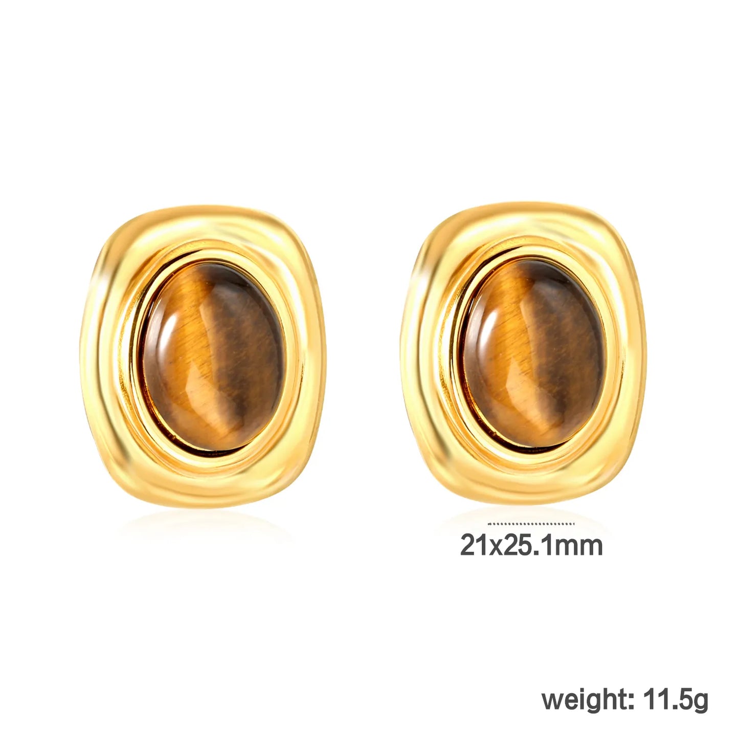 ✨ Wholesale Square Amber Stud Earrings | 21x25.1mm Large Gemstone Earrings | Gold Plated Stainless Steel Simple Elegant Jewelry