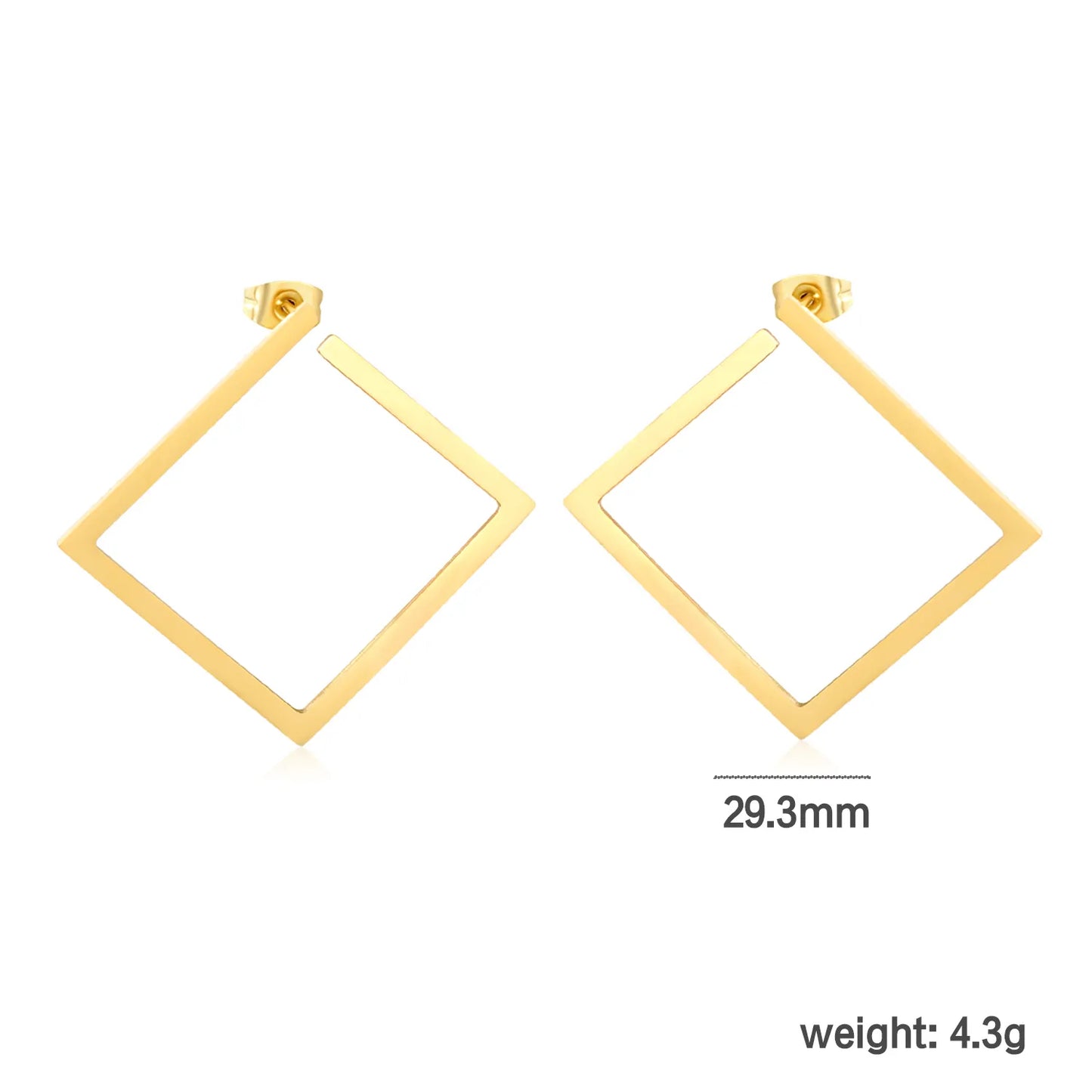 ✨ Wholesale Gold Stainless Steel Parallelogram Earrings | 29.33mm Geometric Studs, Hypoallergenic Modern Jewelry Bulk