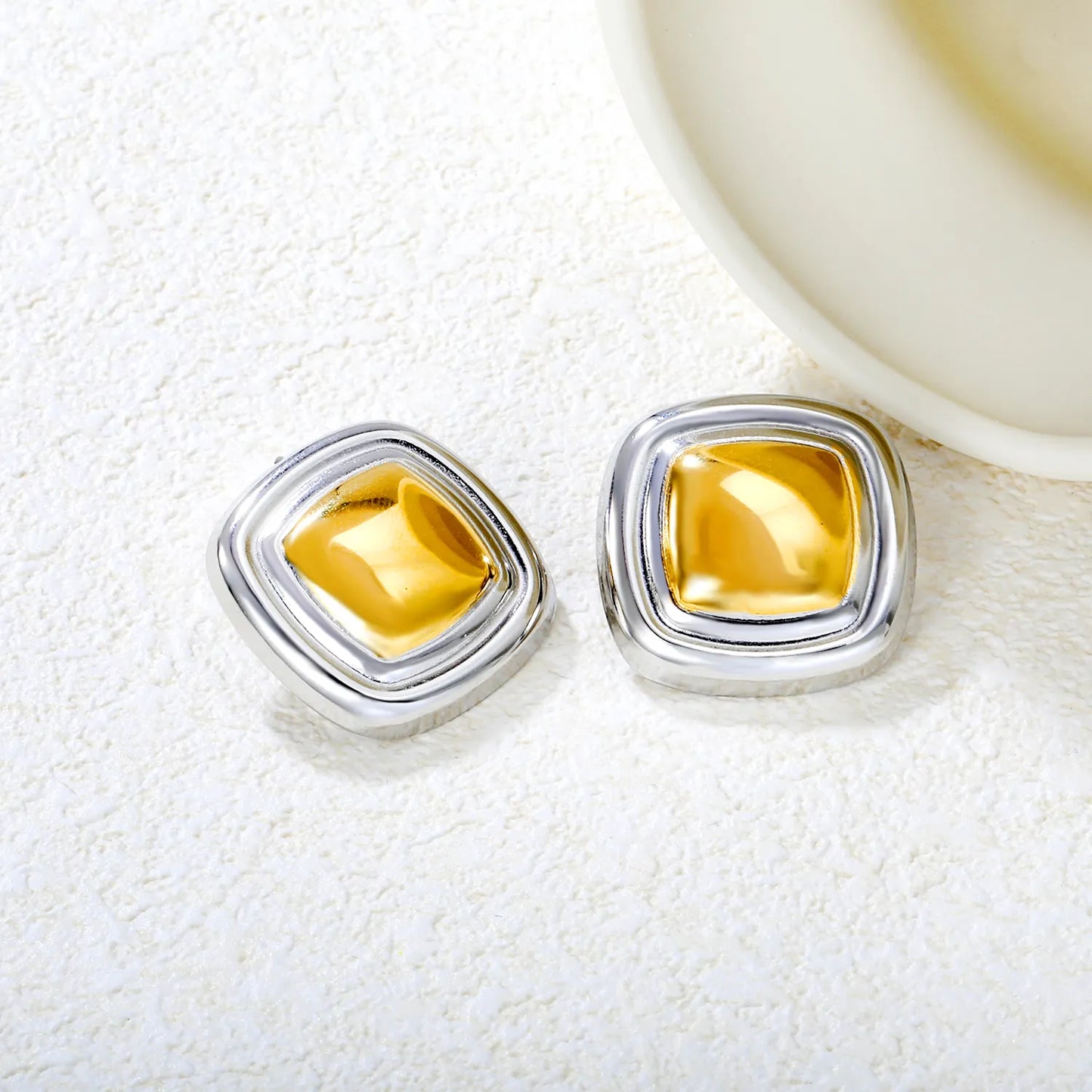 ✨ Wholesale Square Stud Earrings 25.7mm | Two-Tone Geometric Design | Gold Plated Stainless Steel | Minimalist Fashion Earrings Bulk