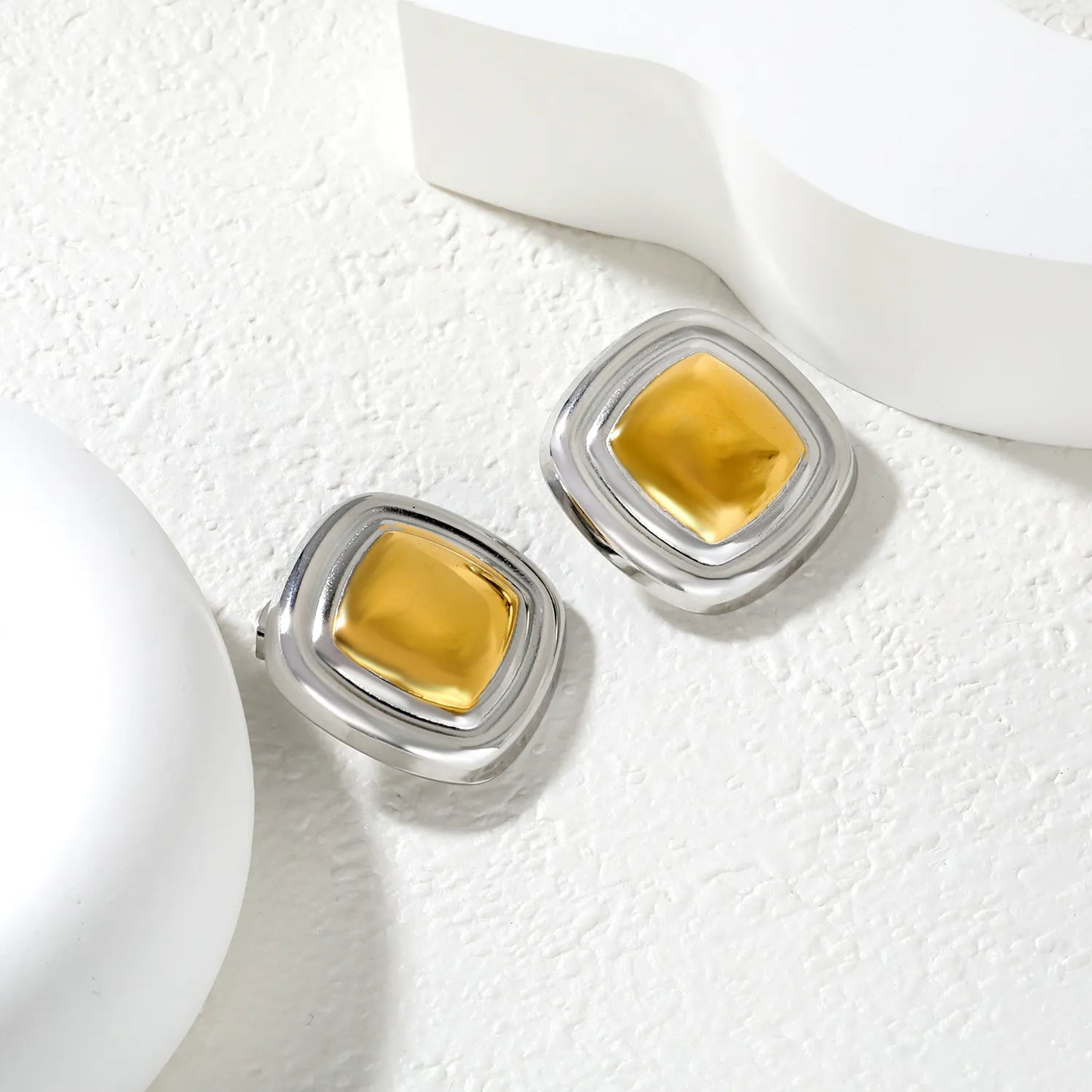 ✨ Wholesale Square Stud Earrings 25.7mm | Two-Tone Geometric Design | Gold Plated Stainless Steel | Minimalist Fashion Earrings Bulk
