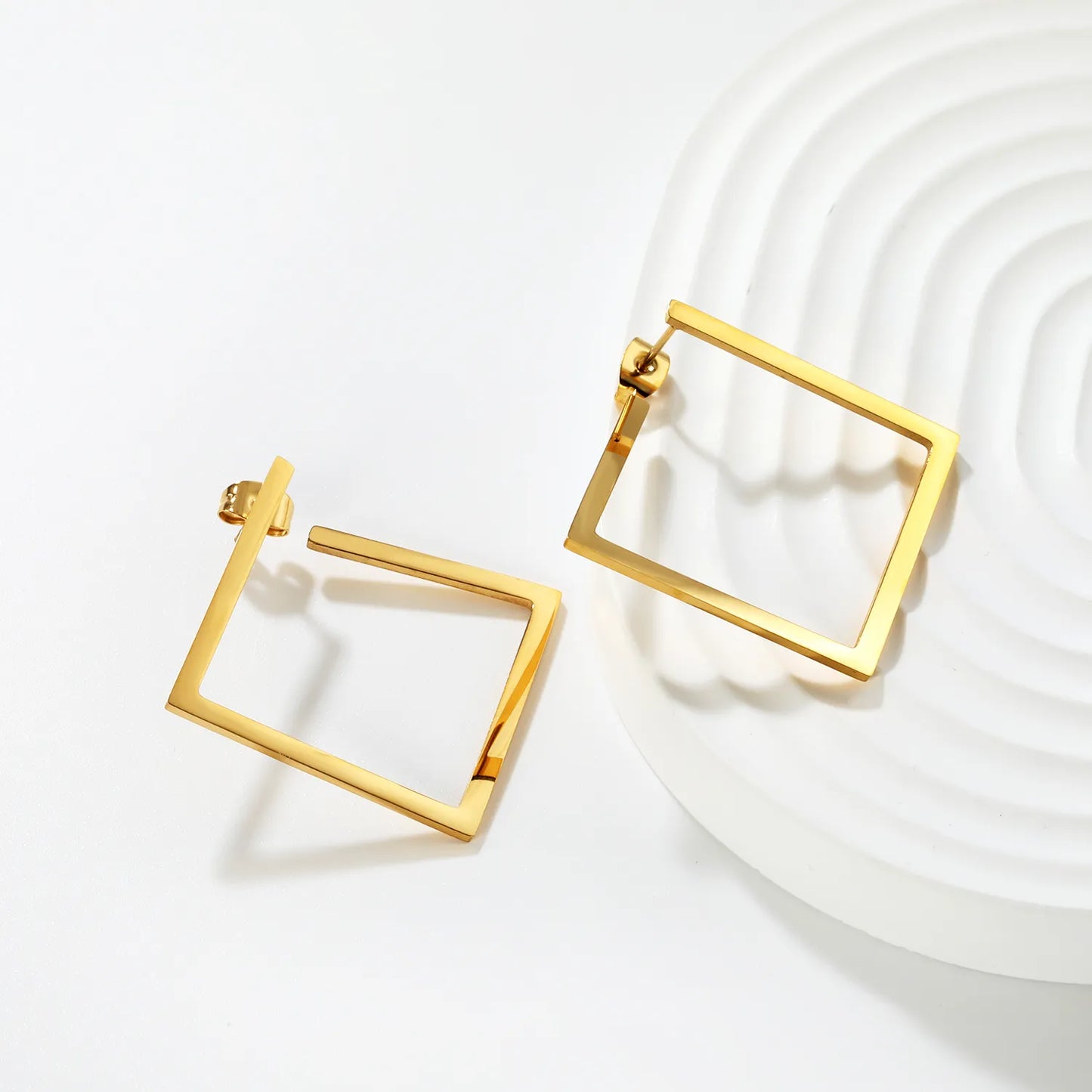 ✨ Wholesale Gold Stainless Steel Parallelogram Earrings | 29.33mm Geometric Studs, Hypoallergenic Modern Jewelry Bulk