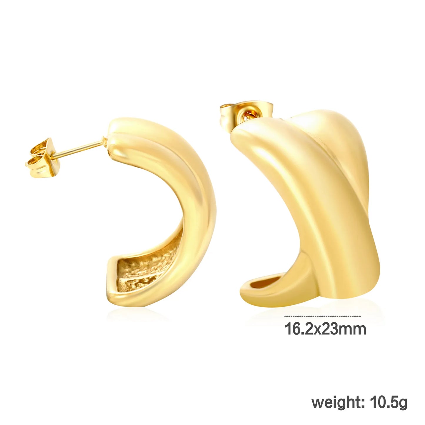 ✨ Wholesale Stainless Steel X Design Stud Earrings | 16.2x23mm Modern Geometric, Gold Silver Two-Tone, Hypoallergenic Ear Jewelry Bulk